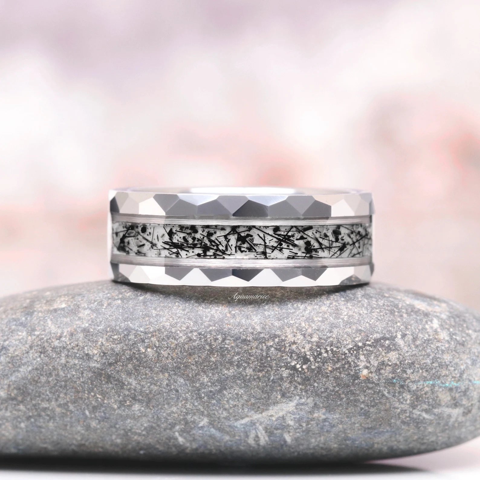 Rutilated Quartz Couples Ring - Matching Wedding Bands for Him & Her - Elegant Titanium or Sterling Silver Promise Rings - Perfect for Anniversaries, Engagements & Romantic Gifts