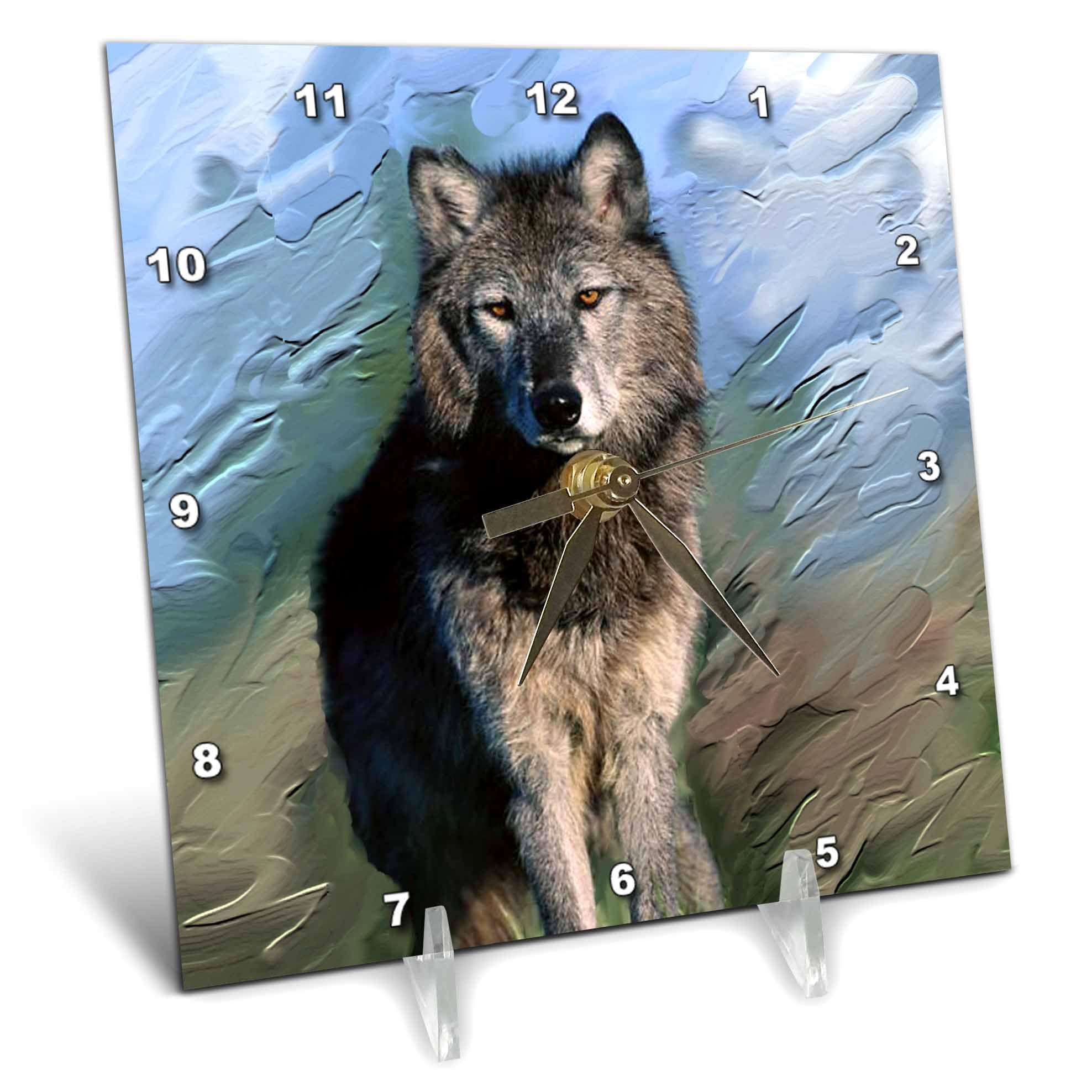 3D Rose Wolf Desk Clock - 6x6 Inch Wooden Digital Alarm Clock with LED Display | Perfect for Home, Office, and Gift Giving