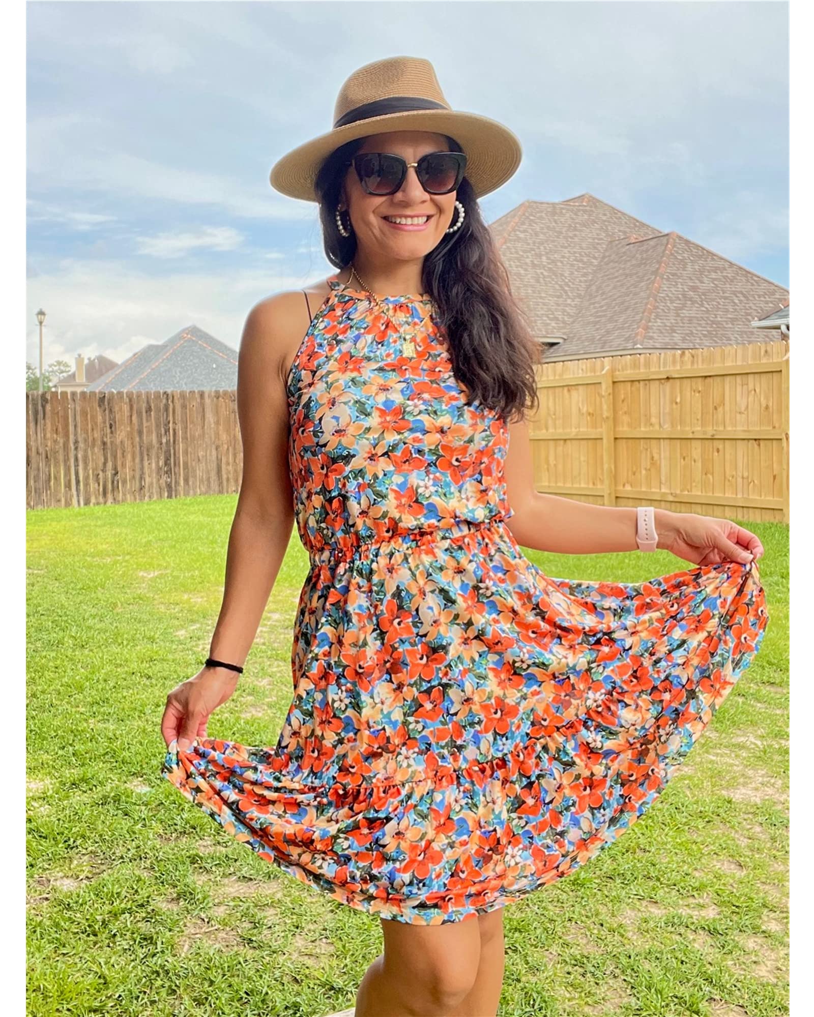 Newshows Women's 2025 Summer Halter Sundress with Pockets - Casual Beach Dress, Wedding Guest Outfit & Vacation Dress for Women - Perfect for Beach Parties, Tropical Getaways and Summer Weddings