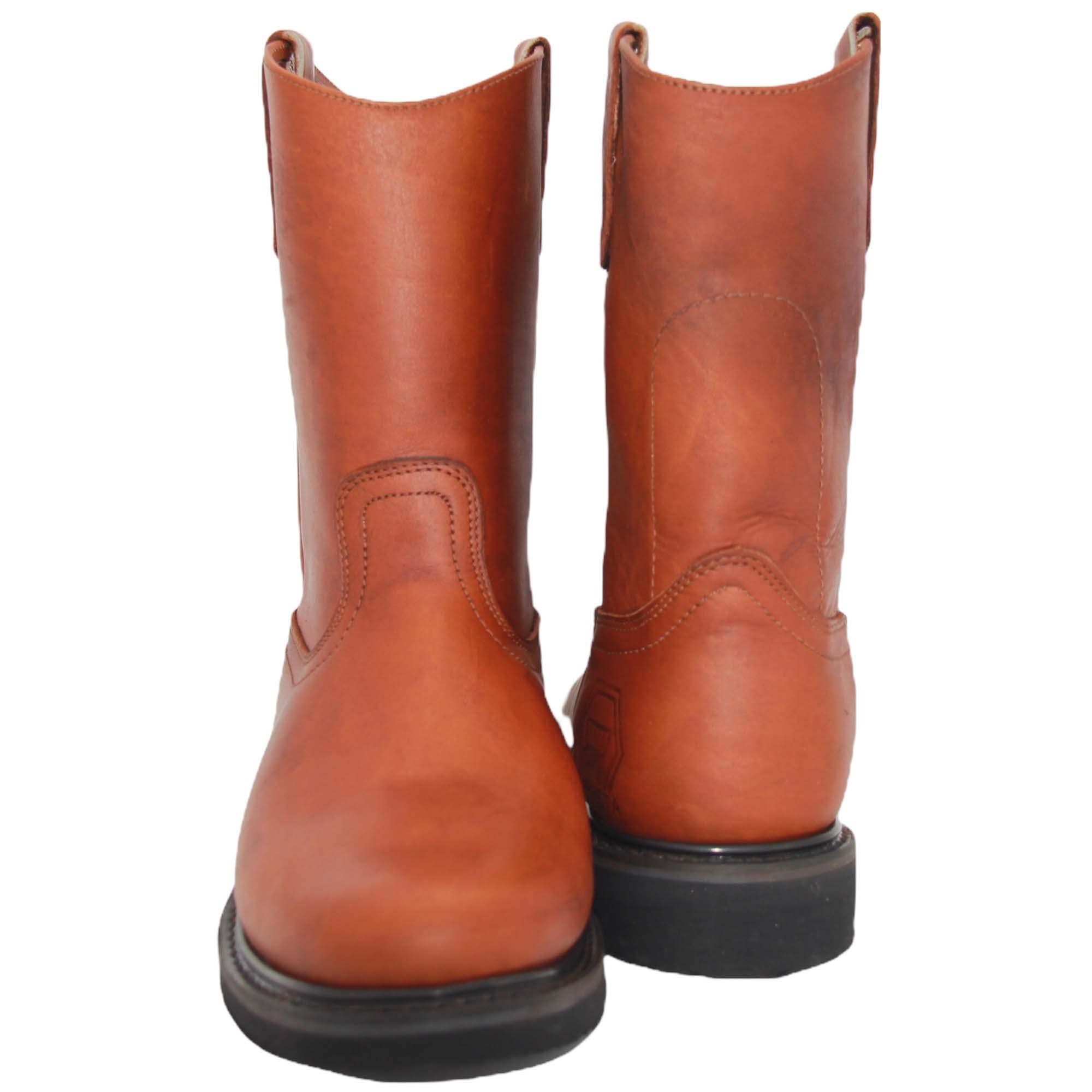 Men's Pull-On Leather Work Boots - Comfortable & Durable for Outdoor Jobs