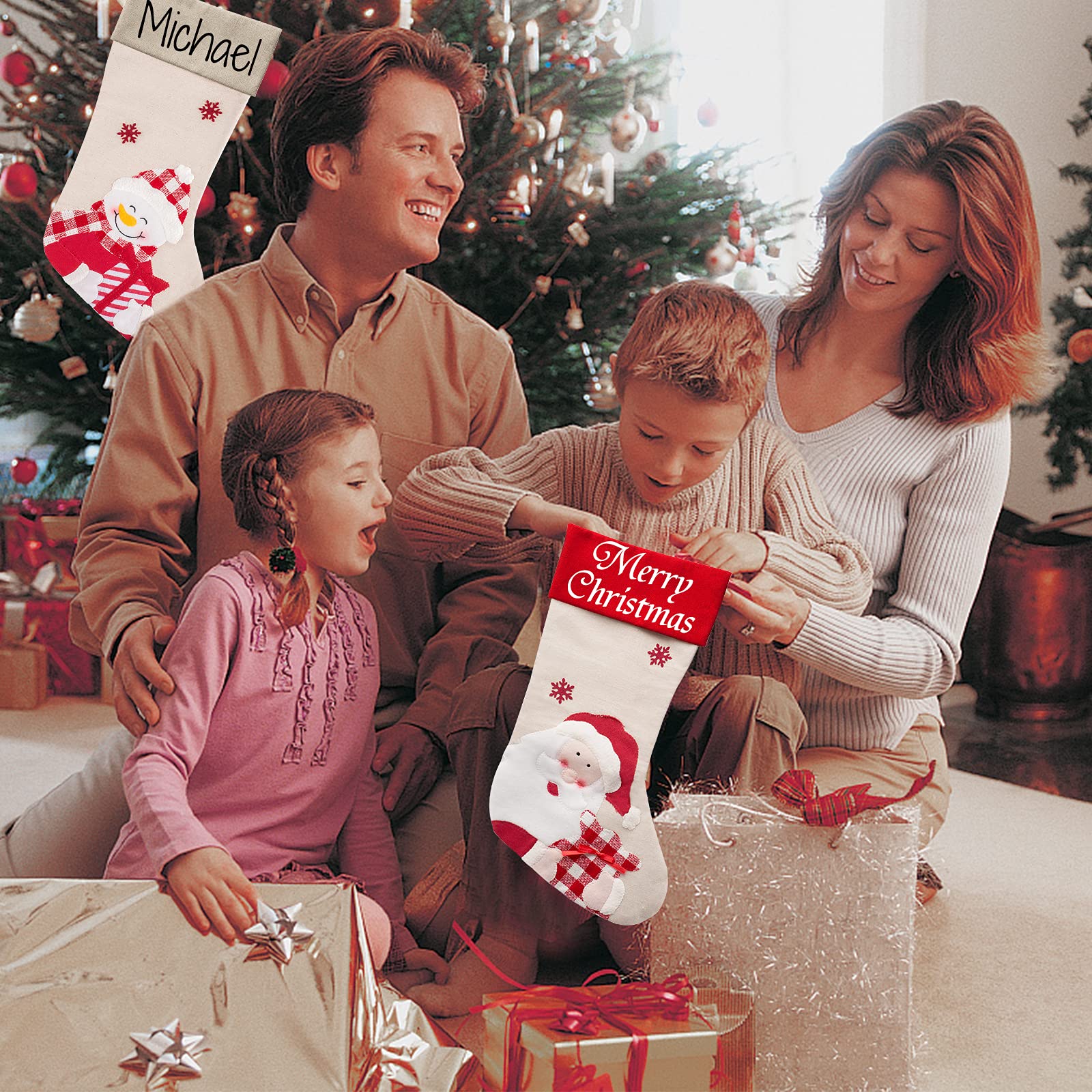 Personalized Christmas Stockings Set of 7 with Custom Names - Festive Family Holiday Decorations for Fireplace Mantel, Gift Exchange & Cozy Home Decor (7 Pack)