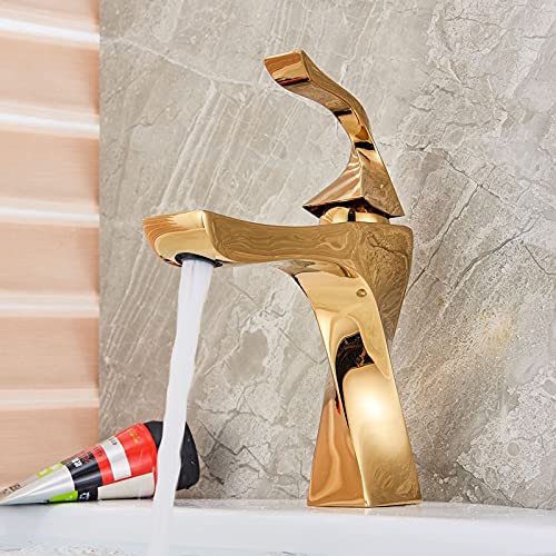 Brushed Nickel Single Handle Bathroom Vessel Sink Faucet - One Hole Basin Mixer Tap in Golden Finish | Modern Bathroom Upgrade for Vanity, Washbasin & Powder Room Decor