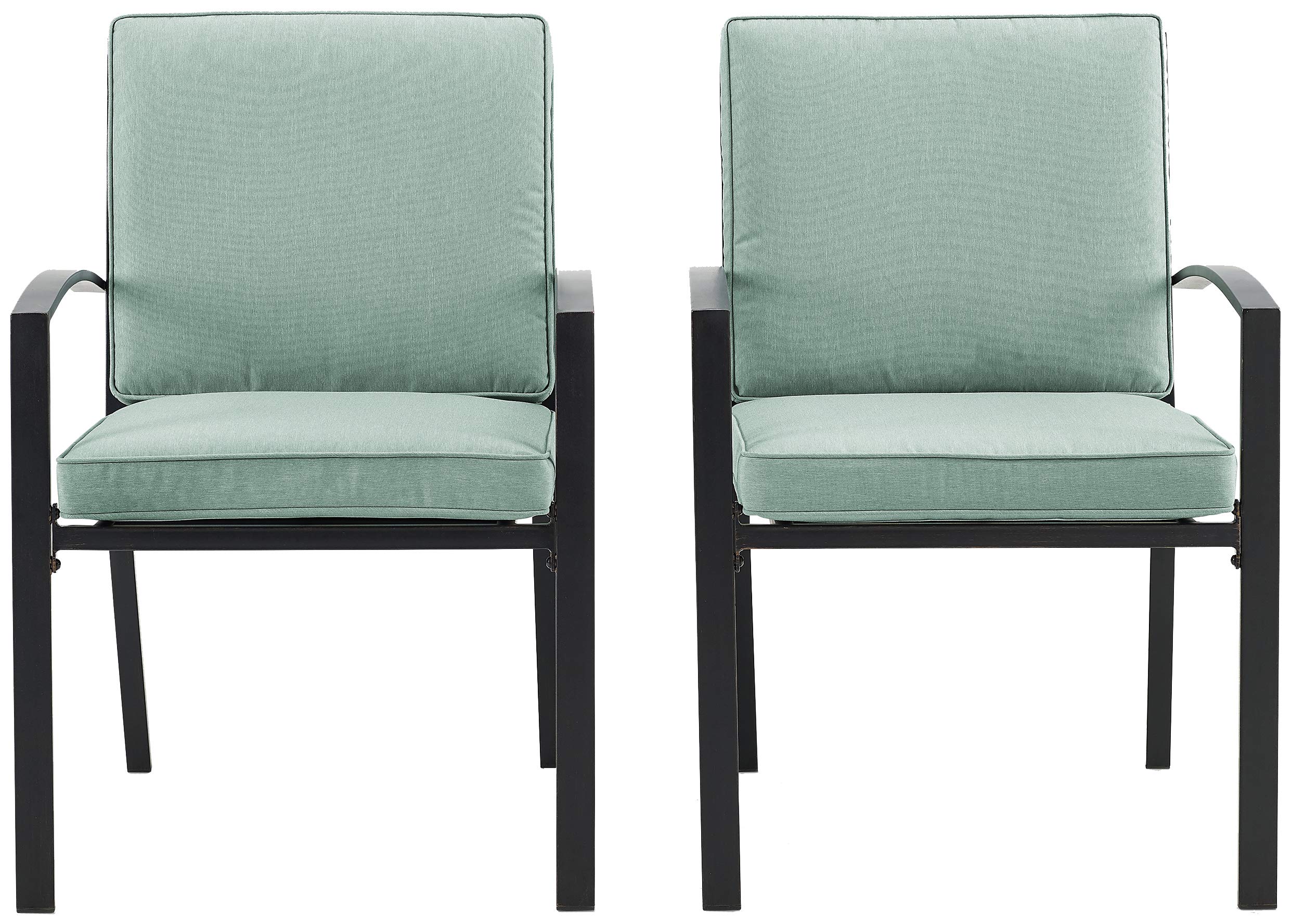 Crosley Kaplan 2-Piece Outdoor Dining Chair Set - Oiled Bronze Patio Chairs with Mist Cushions for Deck, Backyard, Garden & Poolside Relaxation