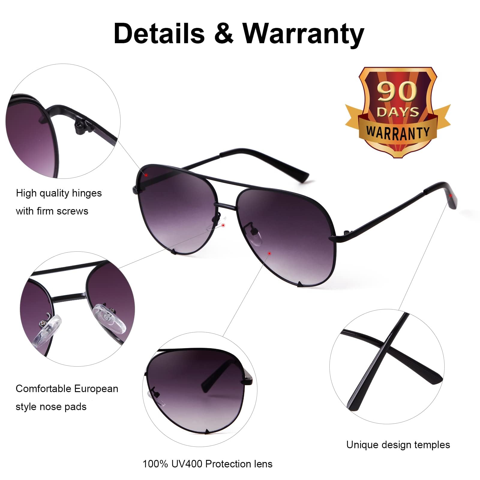 SORVINO Oversized Aviator Sunglasses for Women & Men - Trendy Retro UV400 Protection Shades - Classic Black Faded Lenses - Perfect for Driving, Beach, and Outdoor Activities