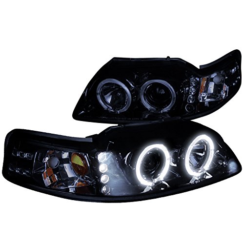 Spec-D Tuning 2LHP-MST99G-TM Glossy Black Halo LED Projector Headlights for Ford Mustang - Upgrade Your Ride with Stylish Lighting for Night Driving & Car Shows