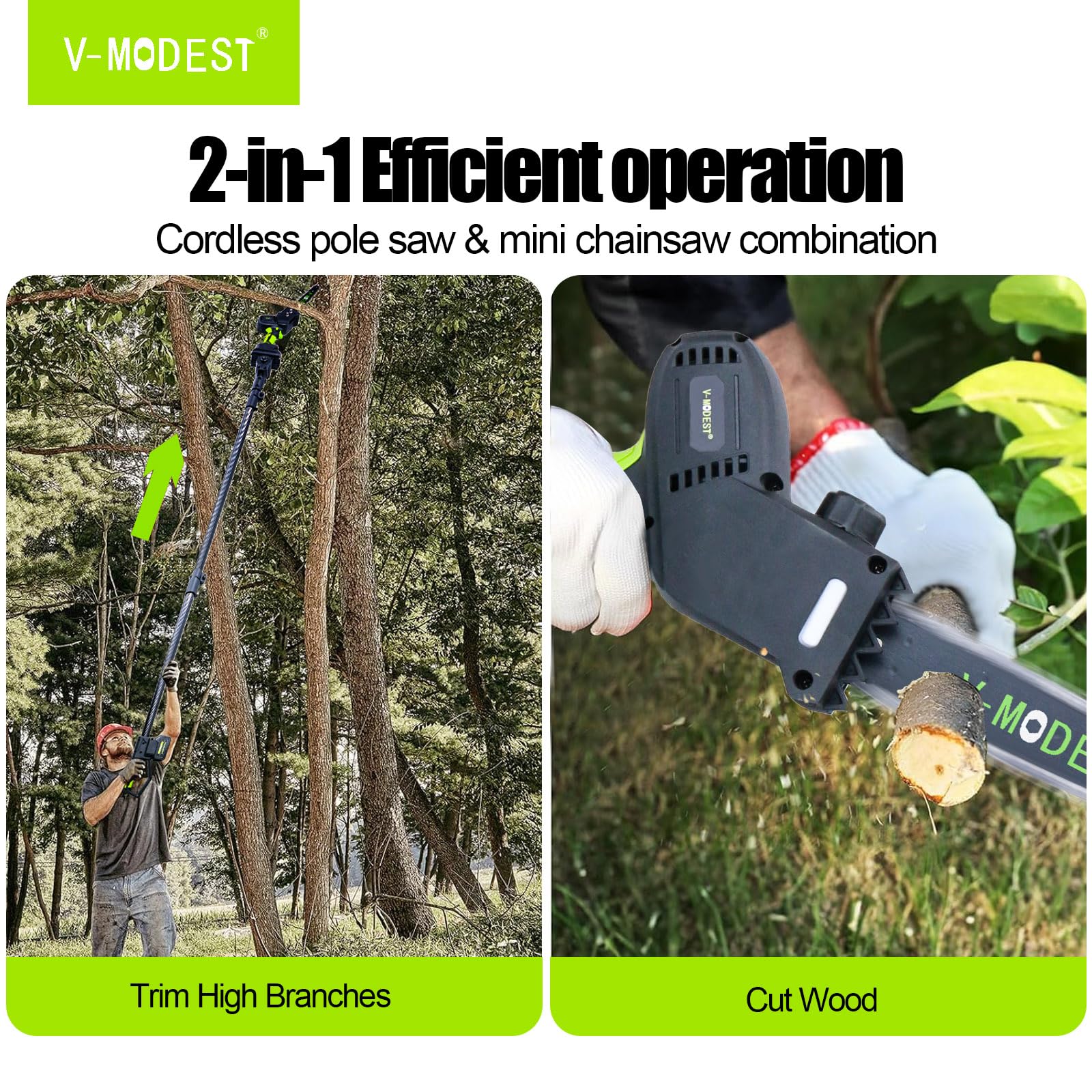 2-IN-1 Cordless Pole Saw with 8