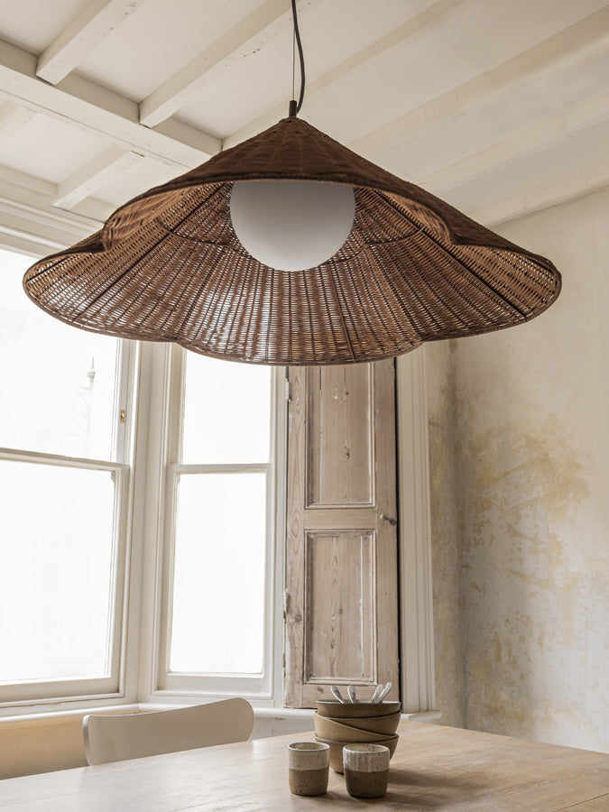 Bardi Oversized Scalloped Rattan Pendant Light - Farmhouse Style Ceiling Fixture for Dining Room, Kitchen Island & Bedroom Lighting