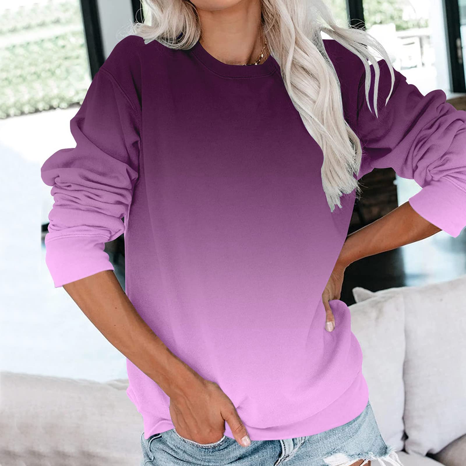 LCMTWX Women's Casual Round Neck Sweatshirt | Long Sleeve Pullover Sweater | Loose Fit Hoodie | Perfect for Cozy Lounging & Outdoor Activities