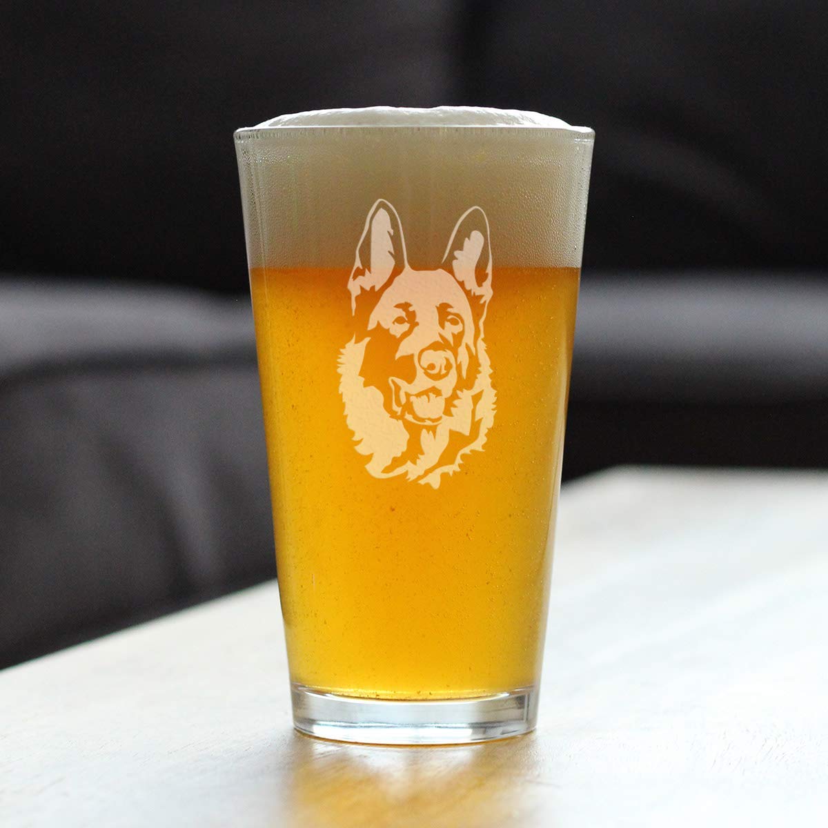 German Shepherd Happy Face Pint Glass - Funny Beer Mug Gift for Dog Lovers - Perfect for Parties, Gifts & German Shepherd Decor - Great for Beer, Ale & Cocktails at Home or Bars