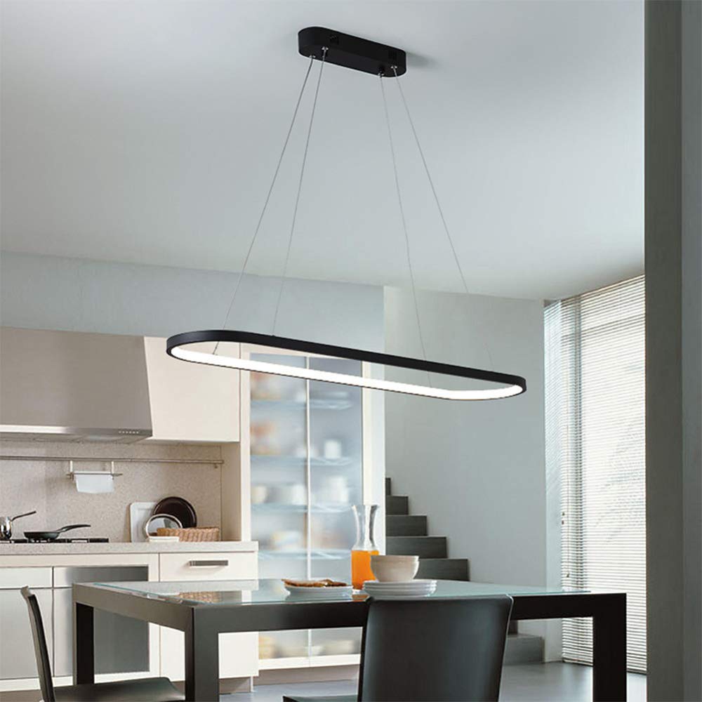 Modern Oval LED Pendant Light - Adjustable Aluminum Linear Chandelier for Living Room, Dining Table & Office (Black + Cold White, 70×20cm) - Perfect for Kitchen Islands, Bedroom Lighting & Contemporary Home Decor