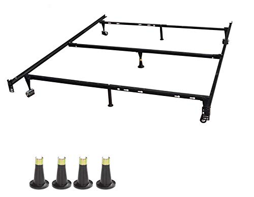 Kings Brand Heavy Duty 7-Leg Adjustable Metal Bed Frame - Queen, Full, Full XL, Twin, Twin XL Size - with Center Support, Rug Rollers, Locking Wheels & 4 Glide Legs - Sturdy Bed Base for Home, Dorm, Guest Room or RV