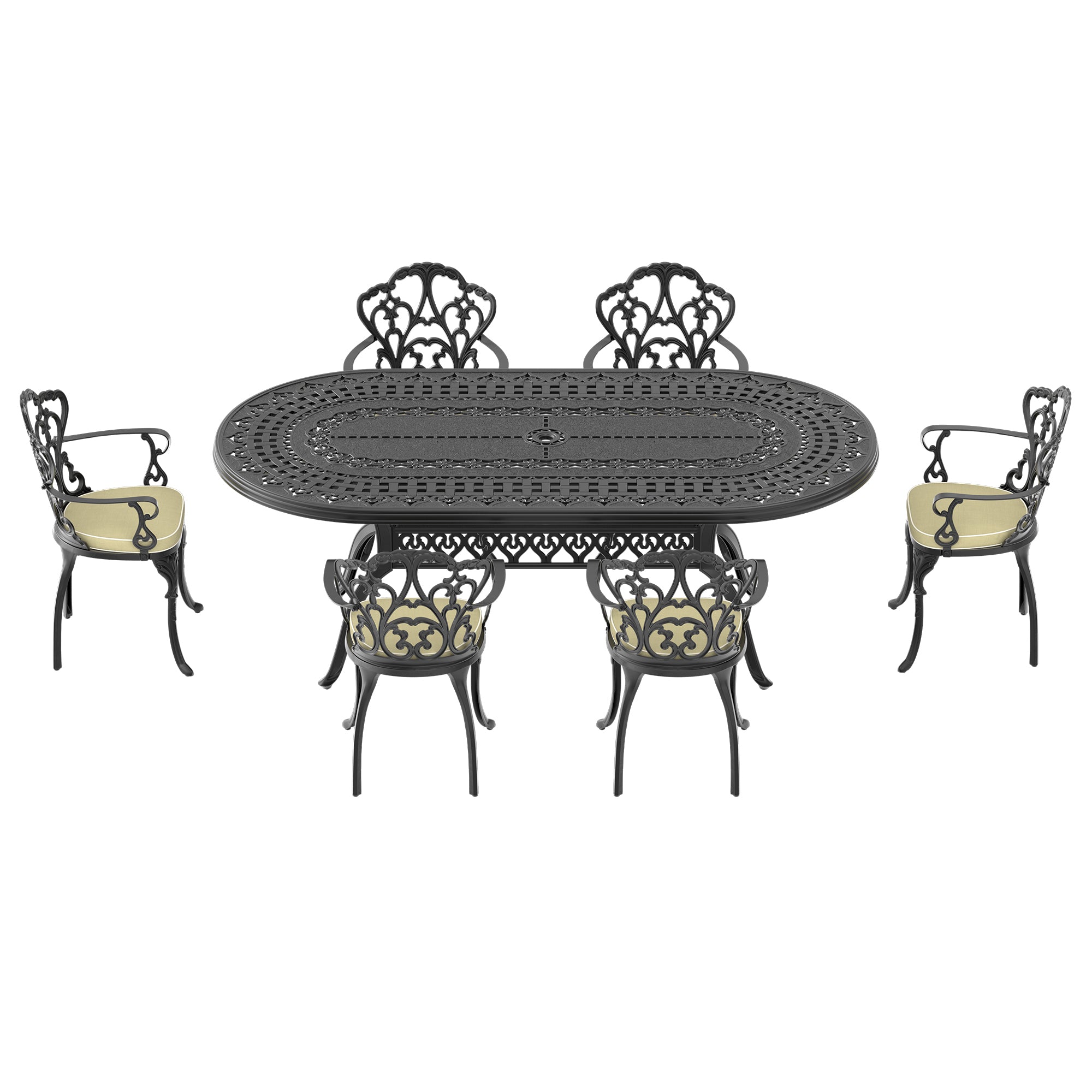 7-Piece Cast Aluminum Patio Furniture Set with Cushions - Outdoor Dining & Lounge Chairs - Durable Weather-Resistant Garden Furniture for Backyard, Poolside & Patio Use