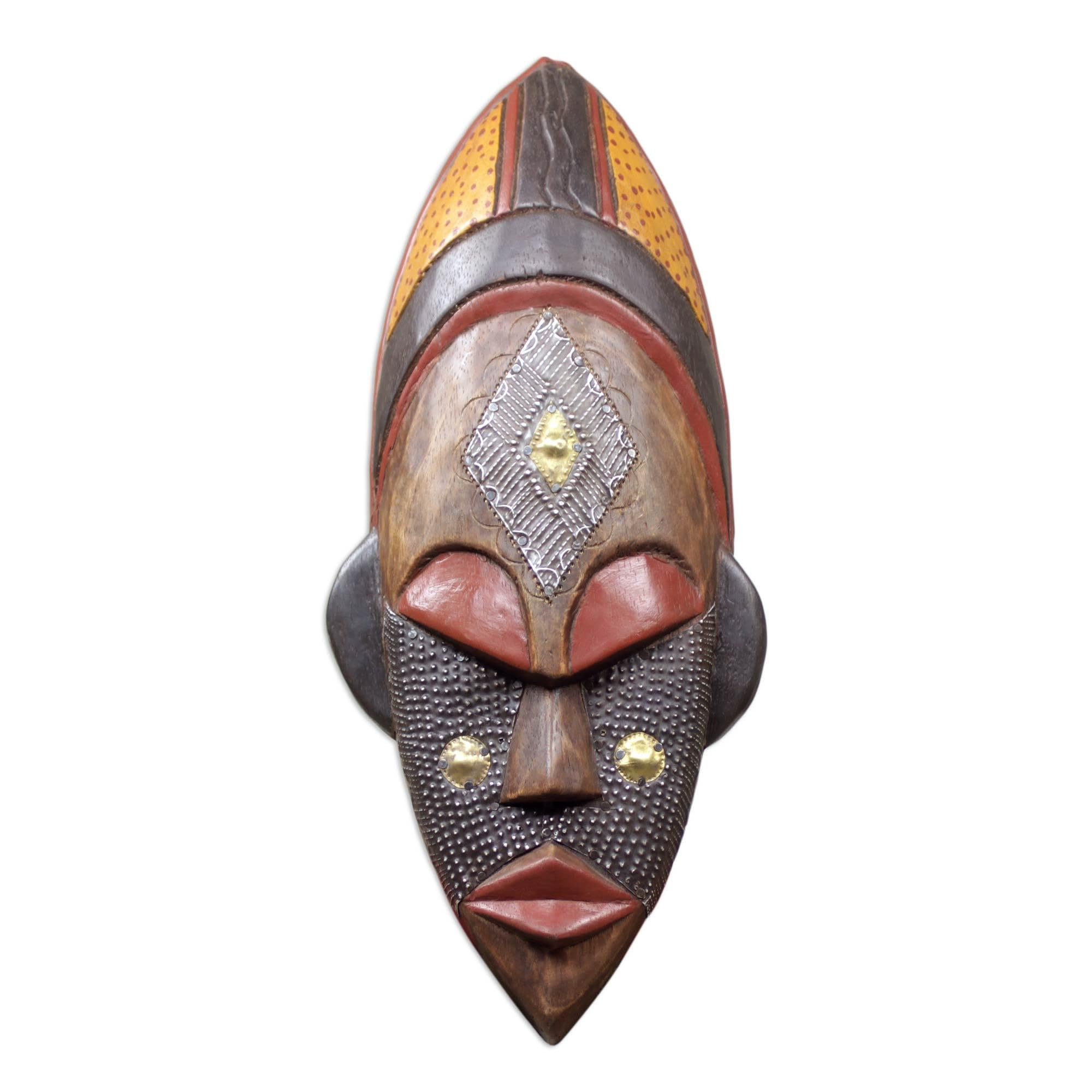 Handcrafted African Wood Wall Mask - Brown and Red Dan Beauty Tribal Art for Home Decor | Unique Cultural Wall Hanging for Living Room, Bedroom & Office
