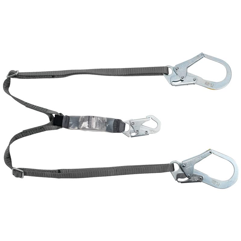 MSA 10191758 V-Series Shock Absorbing Safety Lanyard - 6ft Twin-Leg Fall Protection with 36CL Large Snap Hooks, Adjustable Polyester Webbing for Construction, Roofing & Industrial Work (Durable, Energy Absorbing)