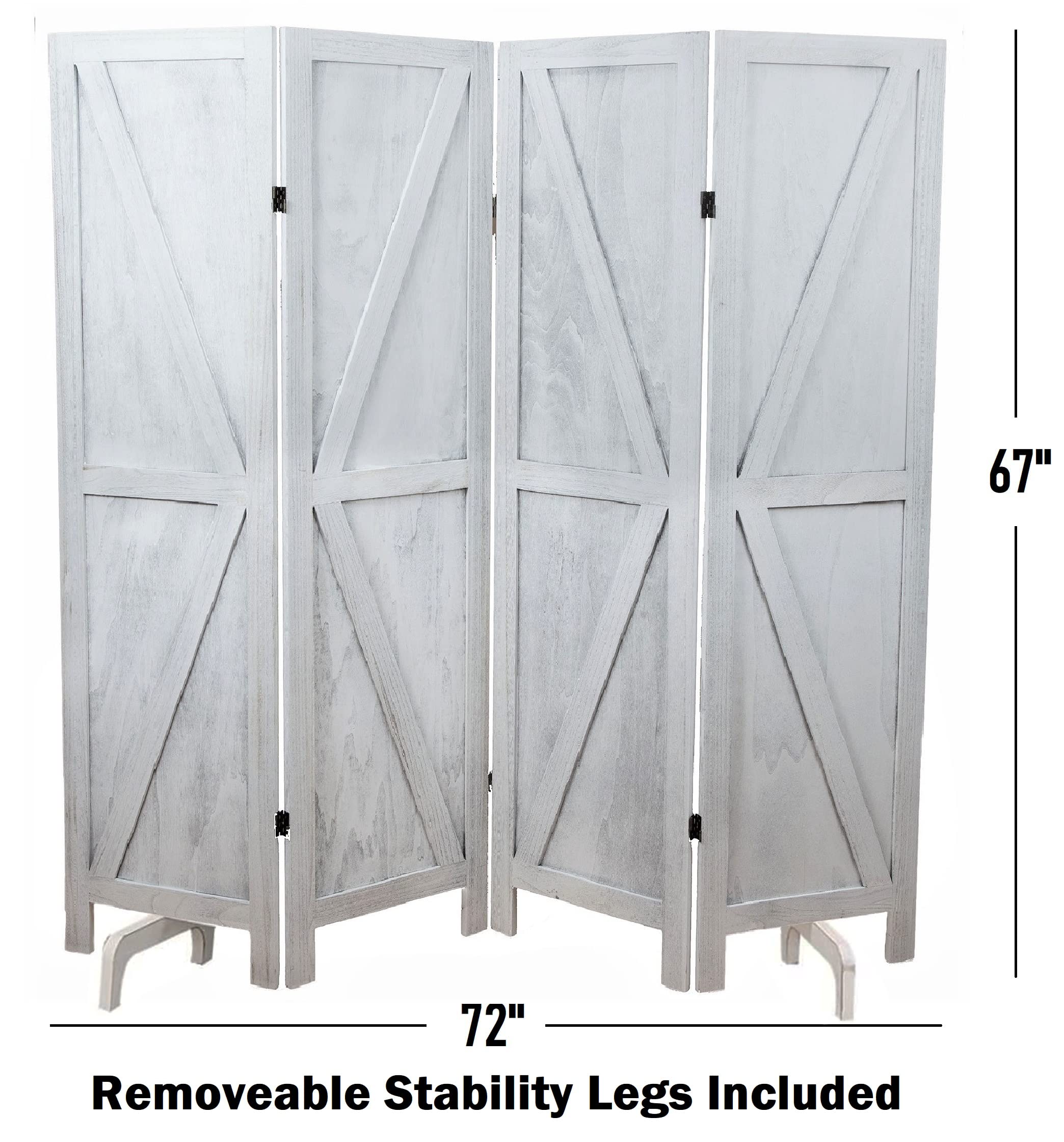 Premium Rustic Barnwood Room Divider - Foldable Privacy Screen & Partition Wall for Home, Office, Dorm - Temporary Wall Separator for Living Room, Bedroom, Studio (White) | Space-Saving Home Decor & Room Organization Solution