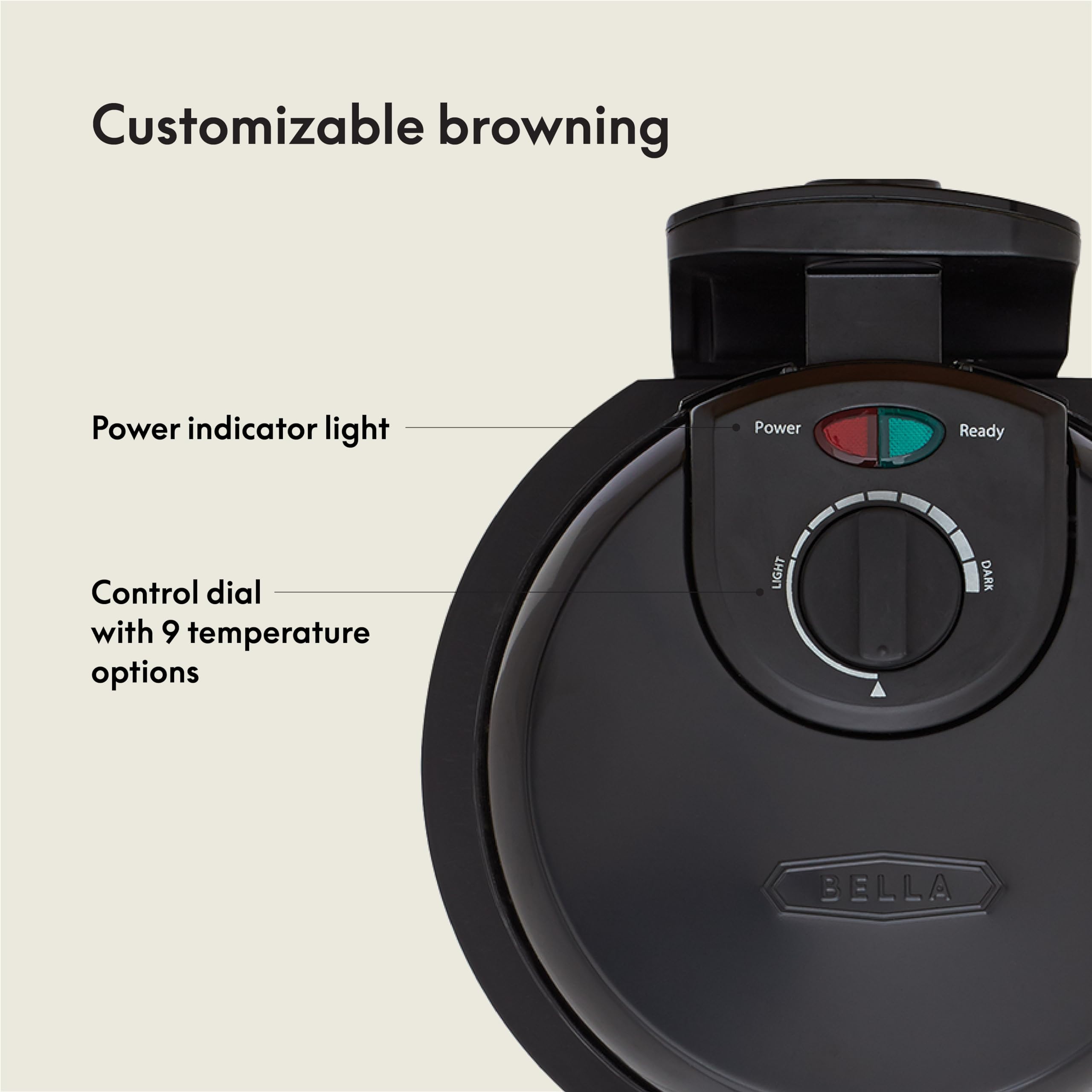 BELLA Classic Rotating Belgian Waffle Maker with Nonstick Plates - Adjustable Browning Control, Removable Drip Tray & Cool Touch Handles - Perfect for Breakfast, Brunch & Family Gatherings - Black