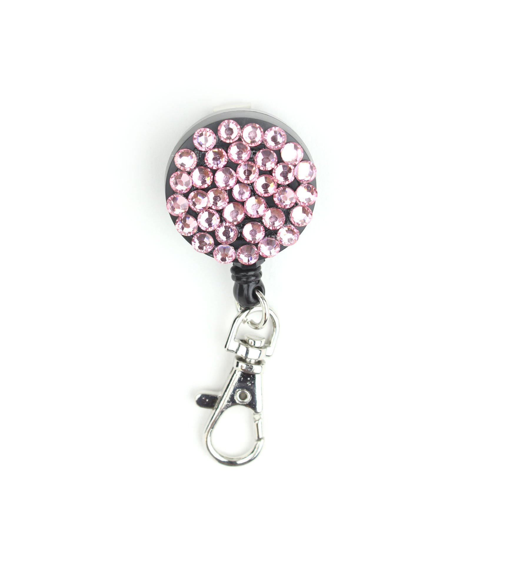 Stylish Retractable ID Badge Holder with Crystal Rhinestones - Colorful Fashion Pull Reel for Work, School & Events - Light Pink