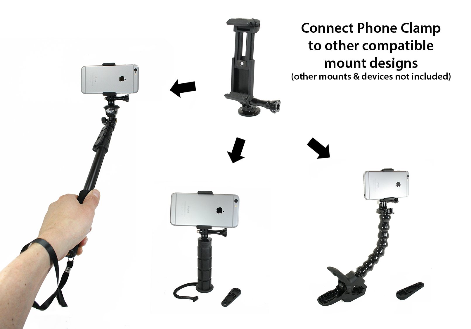 Livestream Gear® - Adjustable Locking Smartphone Mount with Tripod Adapter for Live Streaming, Photography & Video Recording. Compatible with iPhone, Android & GoPro Cameras (Includes Phone Clamp & Wrench) - Perfect for YouTube, TikTok, Vlogging & Outdoor Adventures