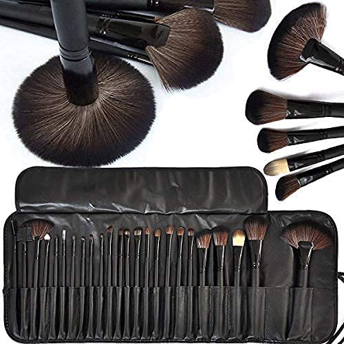 Premium 24-Piece Fiber Bristle Makeup Brush Set with Black Leather Case - Soft Professional Cosmetic Brushes for Foundation, Blush, Eyeshadow & Contouring - Perfect for Makeup Artists & Beauty Enthusiasts