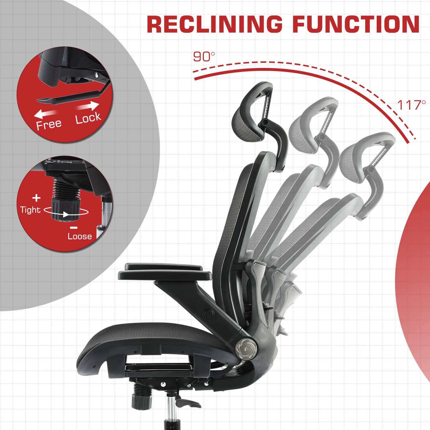 Ergonomic Mesh Office Chair with High Back, 3D Adjustable Armrests, Lumbar Support & Headrest - Black - Perfect for Home Office, Gaming & Computer Workstations
