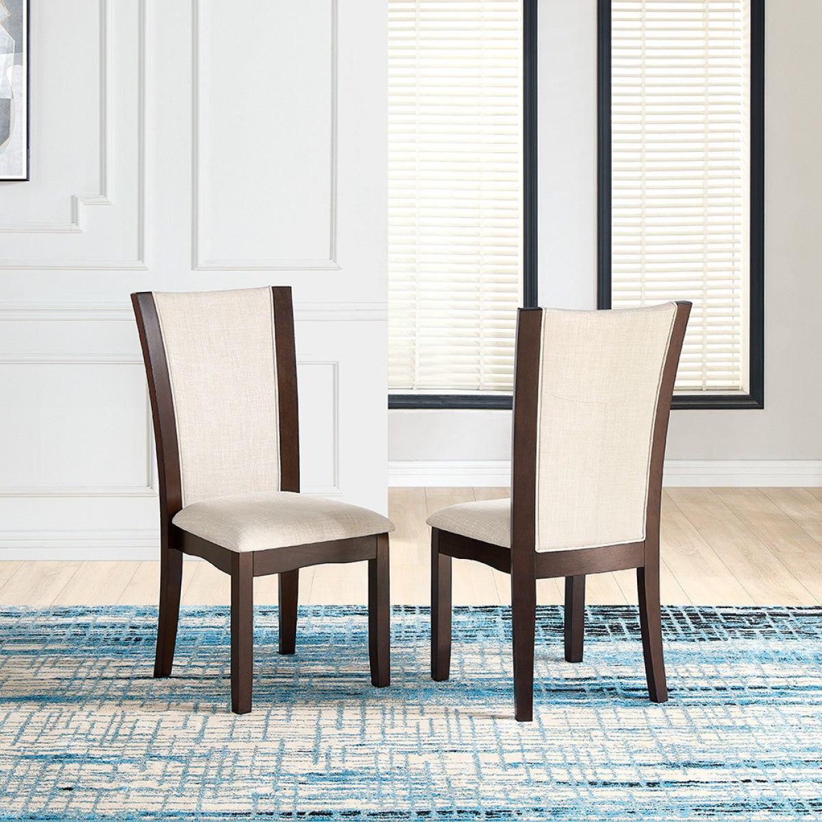 2 Pack Espresso/Beige Modern Dining Chairs - Sturdy Wooden Frame & Comfortable Upholstered Seats for Kitchen, Dining Room, and Breakfast Nook