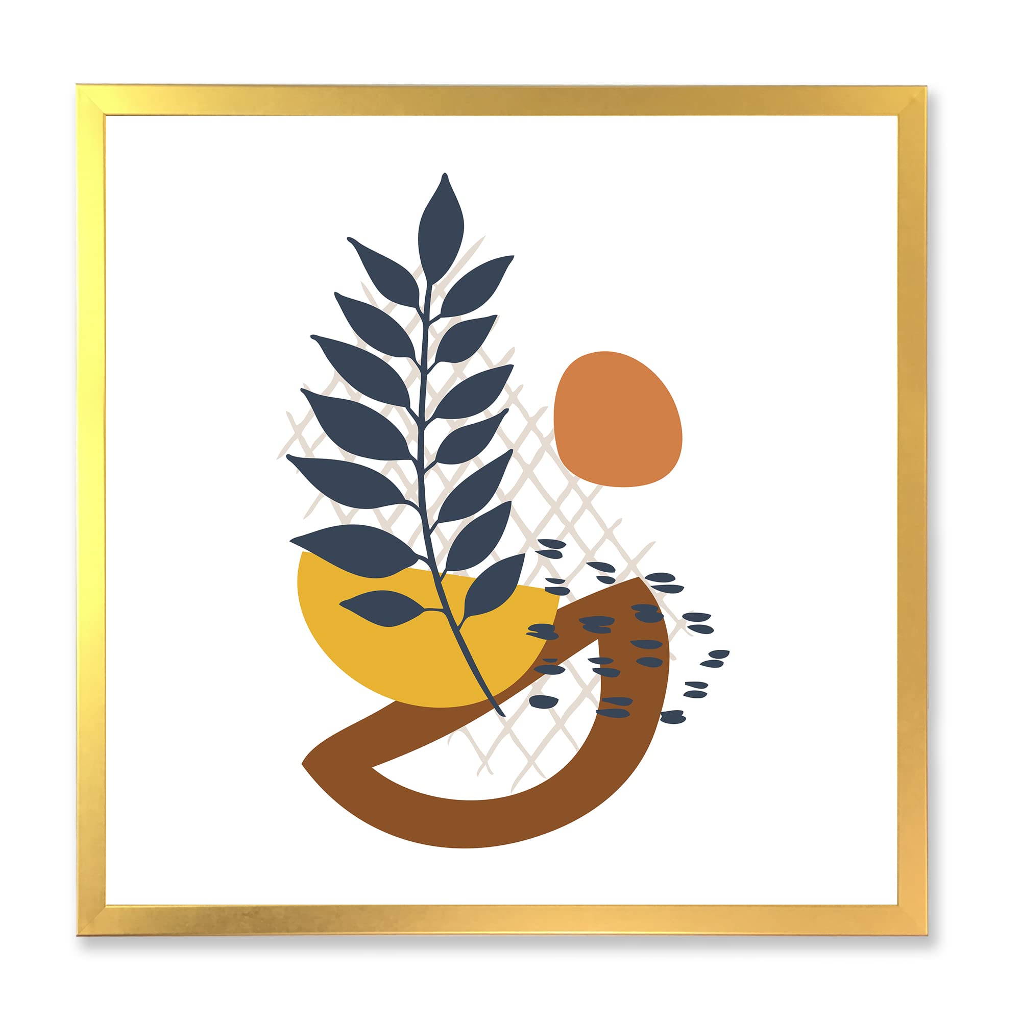 Modern Abstract Leaf Design Framed Wall Art for Living Room, Bedroom & Office Decor - Elementary Shapes Contemporary Home Decor