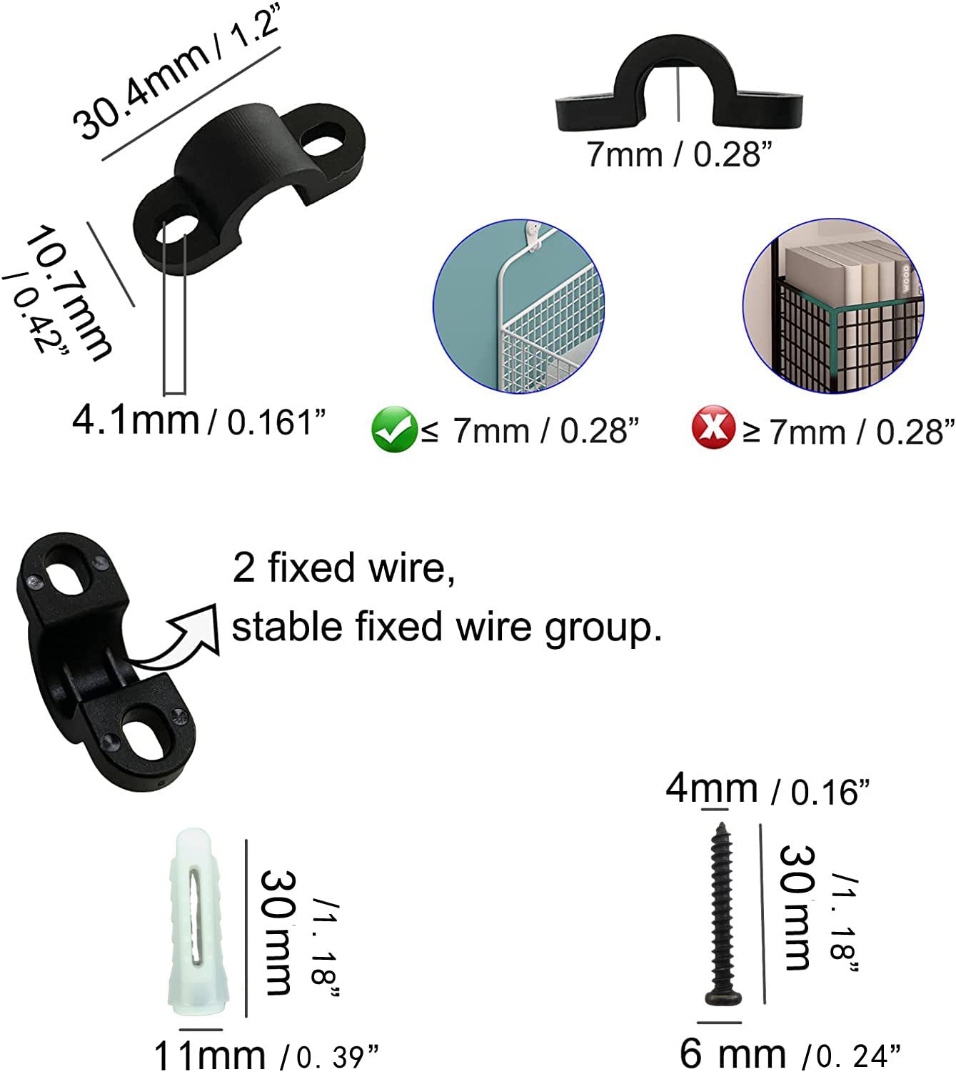 12Pcs Black Wire Shelf Loop Clips with Screws & Expansion Tubes - Heavy Duty Shelving Organizer for Kitchen, Garage, Closet Storage
