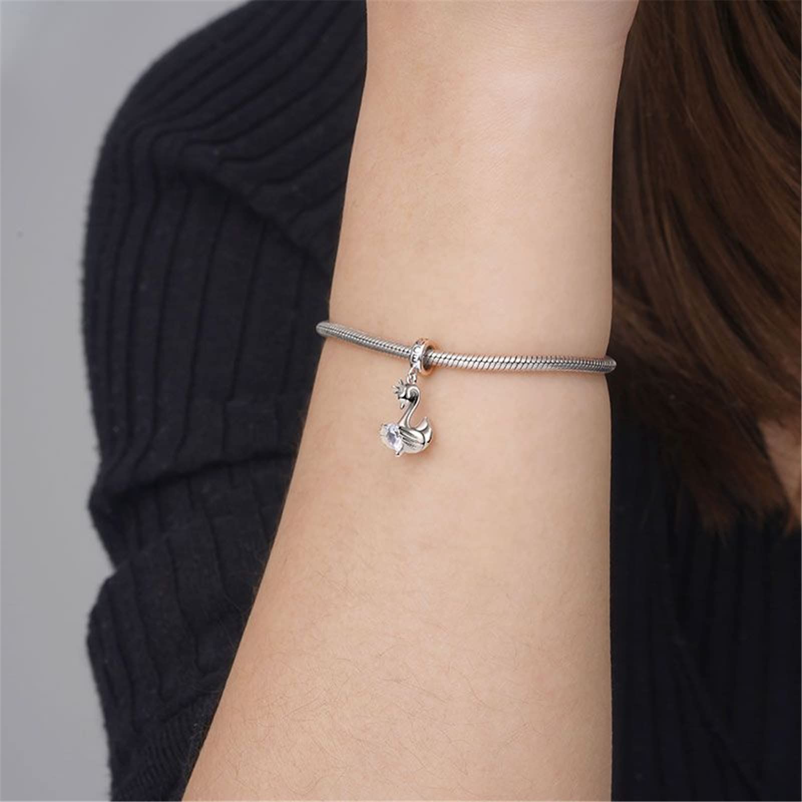 GNOCE 925 Sterling Silver Animal Charms - Wolf & Fox Gemstone Pendant for Snake Chain Bracelet & Necklace, Cute Heart Jewelry Gift for Women & Wife (Swan) | Perfect for Valentine's Day, Anniversary & Birthday Presents