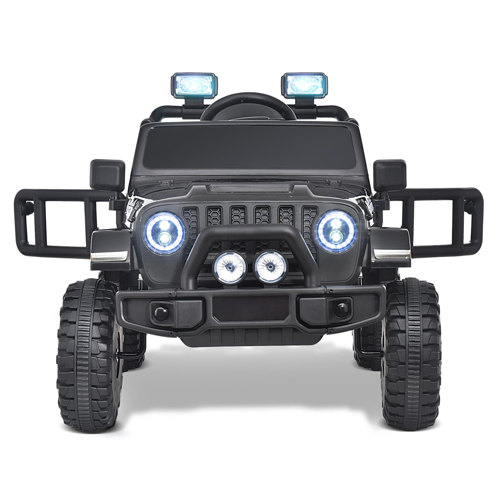 Joywhale 12V Kids Electric Ride-On Truck with Remote Control - 4-Wheel Suspension, LED Lights, Music & FM Radio, Seat Belt - Battery Powered Motorized Car for Boys & Girls (Black) | Perfect for Indoor & Outdoor Play, Birthday Gifts, and Backyard Adventures