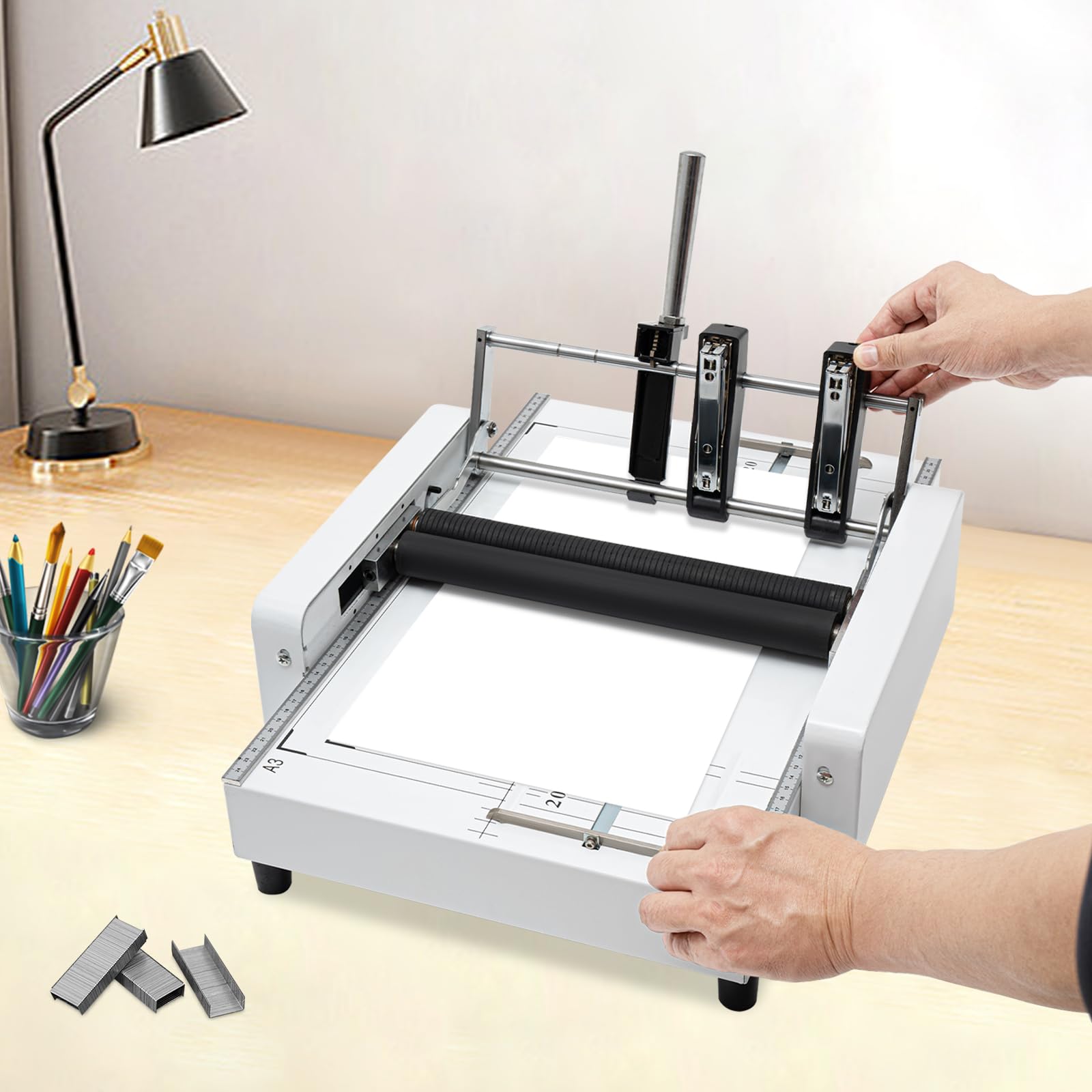 110V 60W A3 Paper Folding Machine - Free Standing Booklet Maker with Silicone Rollers, 11.6