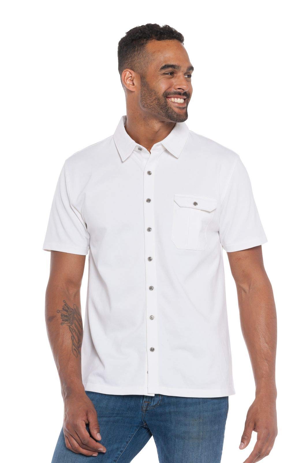 Ably Sailor Men's Button Up Pique Knit Shirt - Moisture Wicking, Stain & Odor Resistant Performance Shirt for Work, Travel & Outdoor Activities