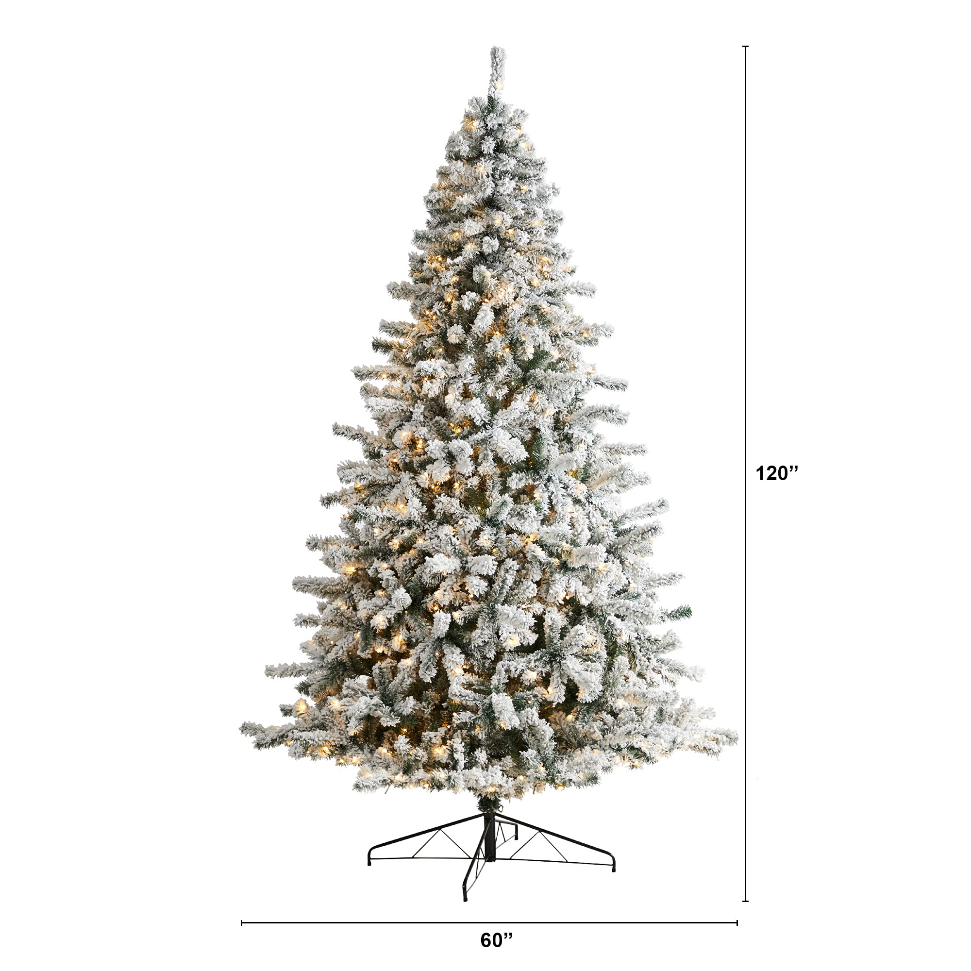 Nearly Natural 10ft Flocked Rock Springs Spruce Artificial Christmas Tree with 800 LED Lights & 1880 Bendable Branches | Premium Holiday Decor for Living Room, Office & Party
