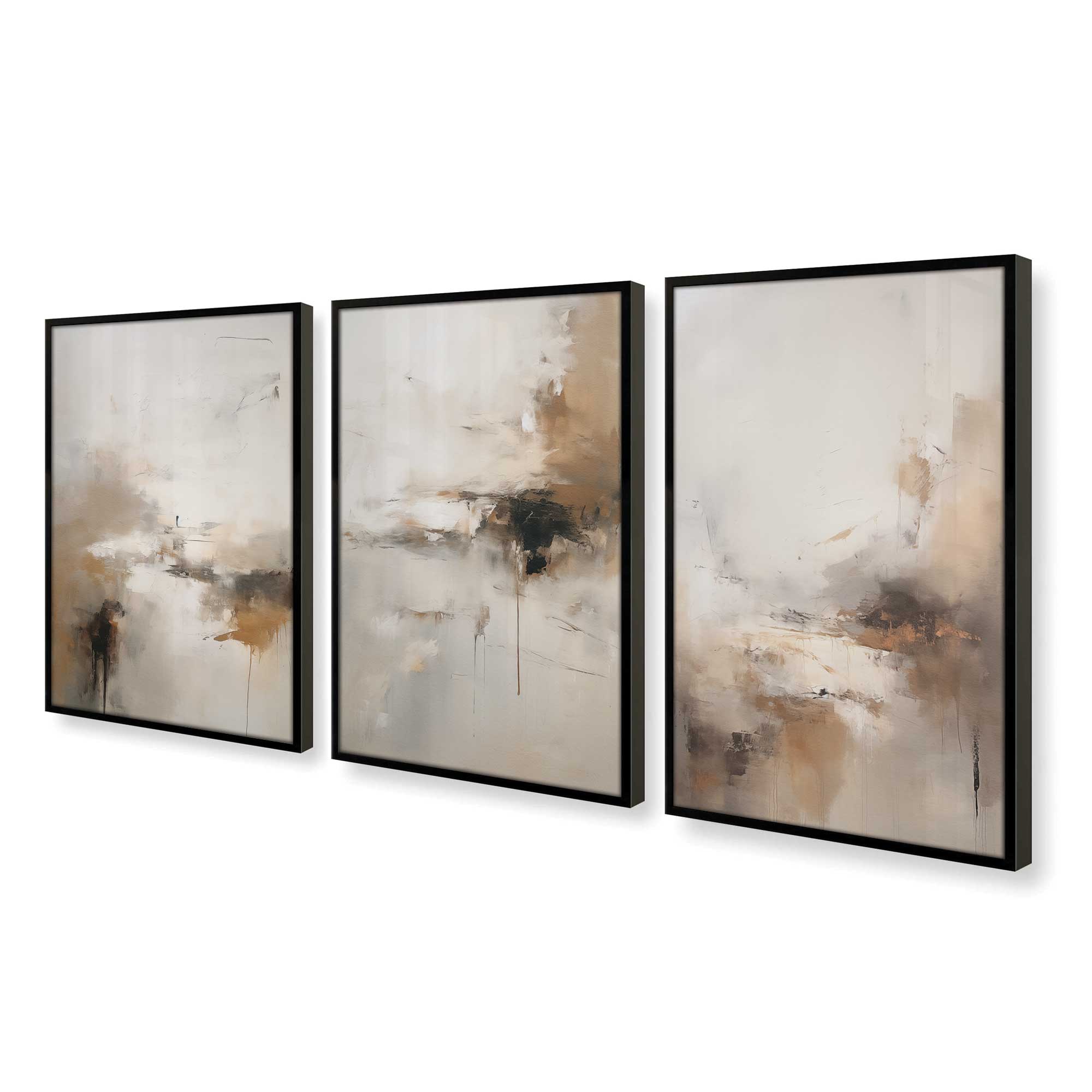Elegant Gold Gilded Gust - Set of 3 Framed Wall Art Prints for Living Room, Bedroom & Office Decor