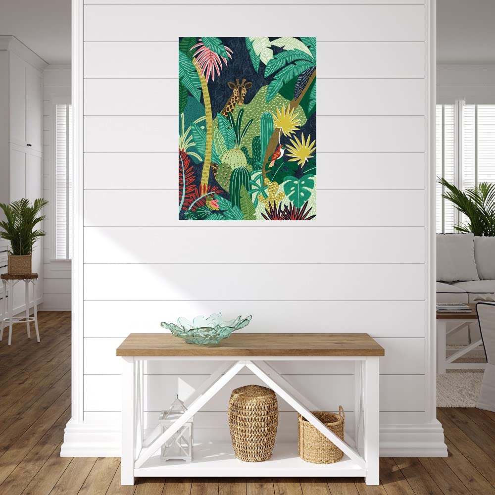 Tropical Okapi Canvas Wall Art by Kristine Hegre - 32x43 Inch Ready to Hang Fine Art Print for Living Room, Bedroom, Office & More - Wildlife Home Decor & Jungle Theme Interior Design