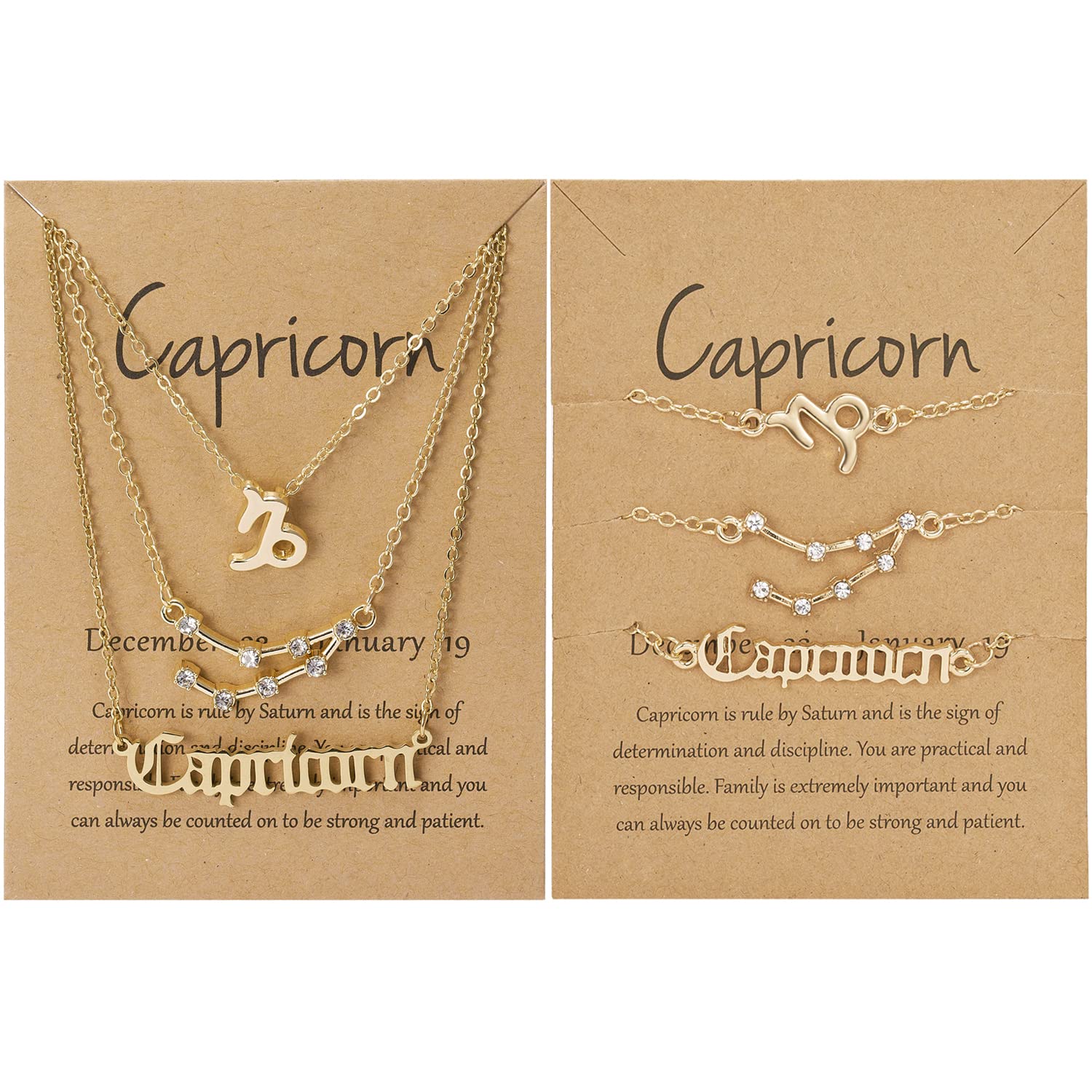 6Pcs Zodiac Necklace & Bracelet Set for Women - 12 Constellation Gold Pendant Jewelry, Horoscope Birthday Gift for Teen Girls with Message Card | Perfect for Birthdays, Anniversaries & Astrology Lovers