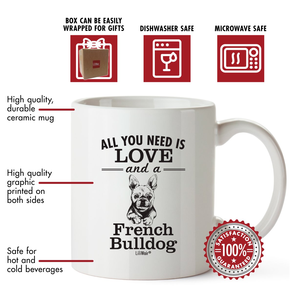 Funny French Bulldog Coffee Mug - Best Gift for Dog Lovers, Christmas Present for Women & Men, Dad, Mom - Cute Bulldog Decor & Coffee Accessories - Perfect for Home, Office Use & Birthday Gifts
