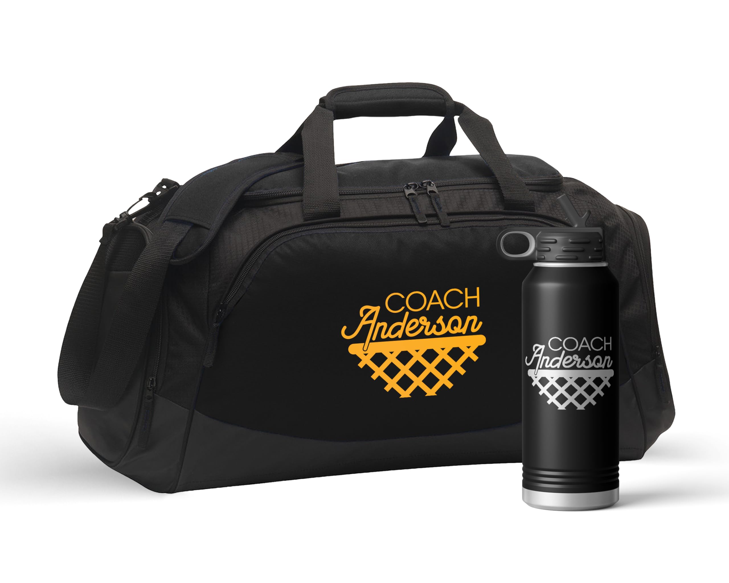 Alterd Industries Personalized Basketball Coach Gift Set - Gym Bag, Backpack & Water Bottle Combo for Training | Durable Black Duffel Bag with Equipment Storage | Perfect for Coaches, Players & Sports Enthusiasts