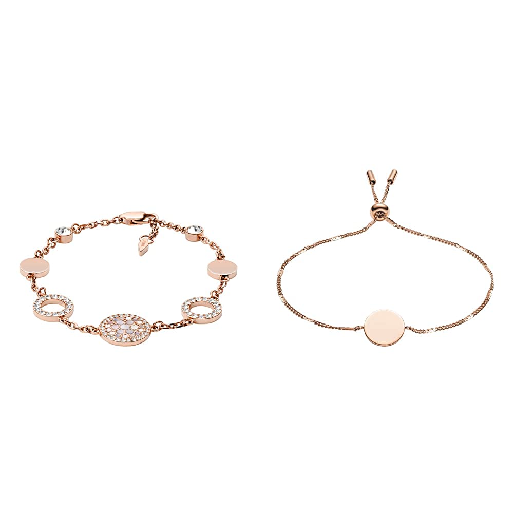 Fossil Women's Rose Gold-Tone Stainless Steel Chain & Beaded Bracelet - Elegant Fashion Jewelry for Everyday Wear, Gift for Her, Office & Party Accessories