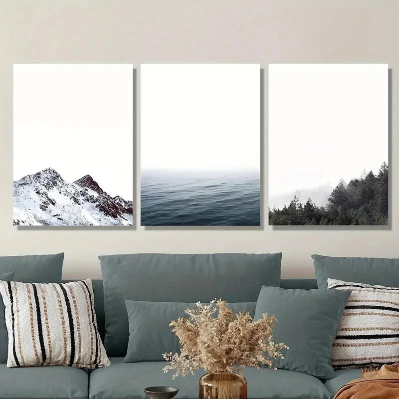 3-Piece Nordic Mountain Metal Wall Art Prints - Ready to Hang Landscape Decor for Living Room, Bedroom & Office
