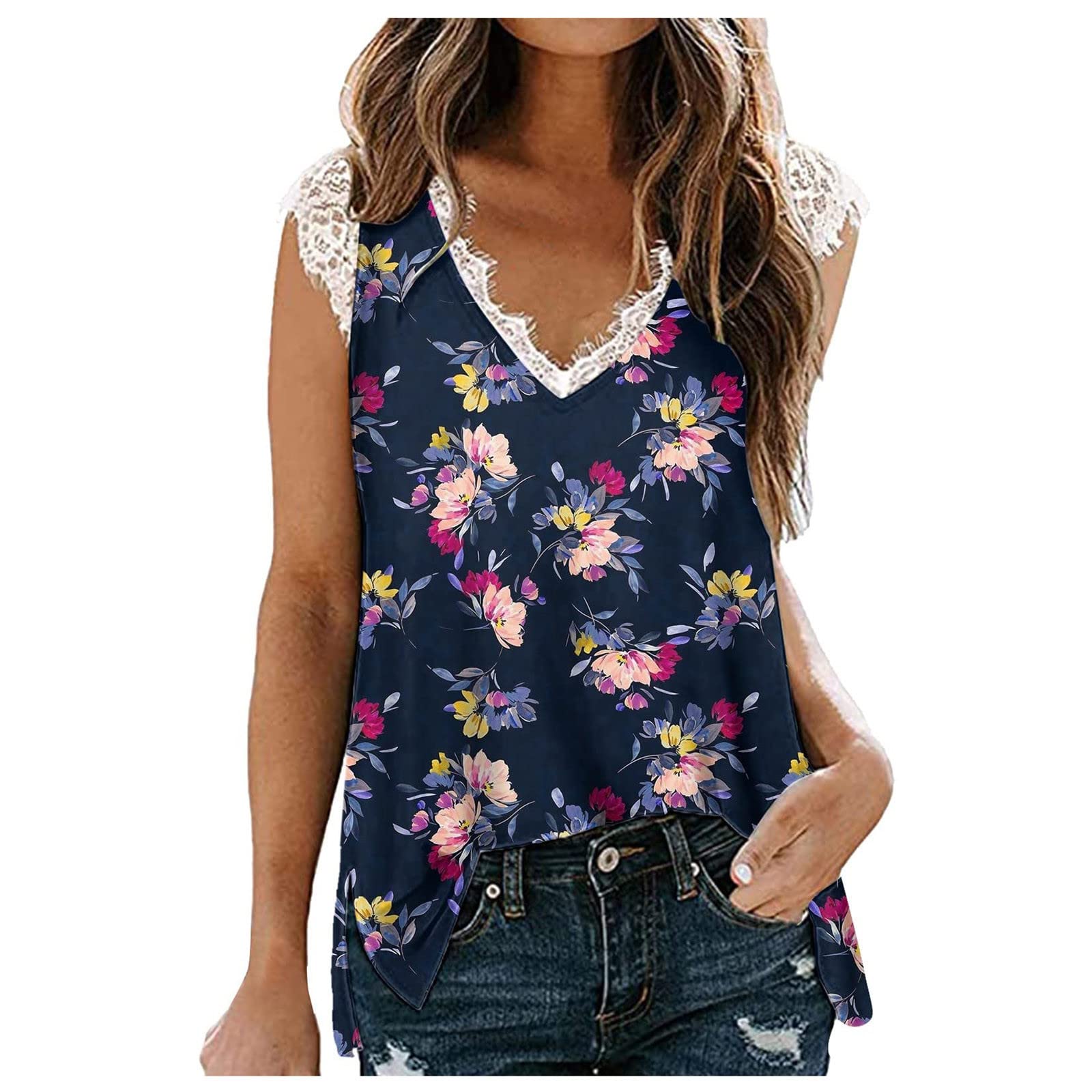 Trendy Women's Slim Sleeveless Lace Vest Tank Tops - Casual Printed Blouse Shirts & Tees for Summer, Gym, Beach & Everyday Wear