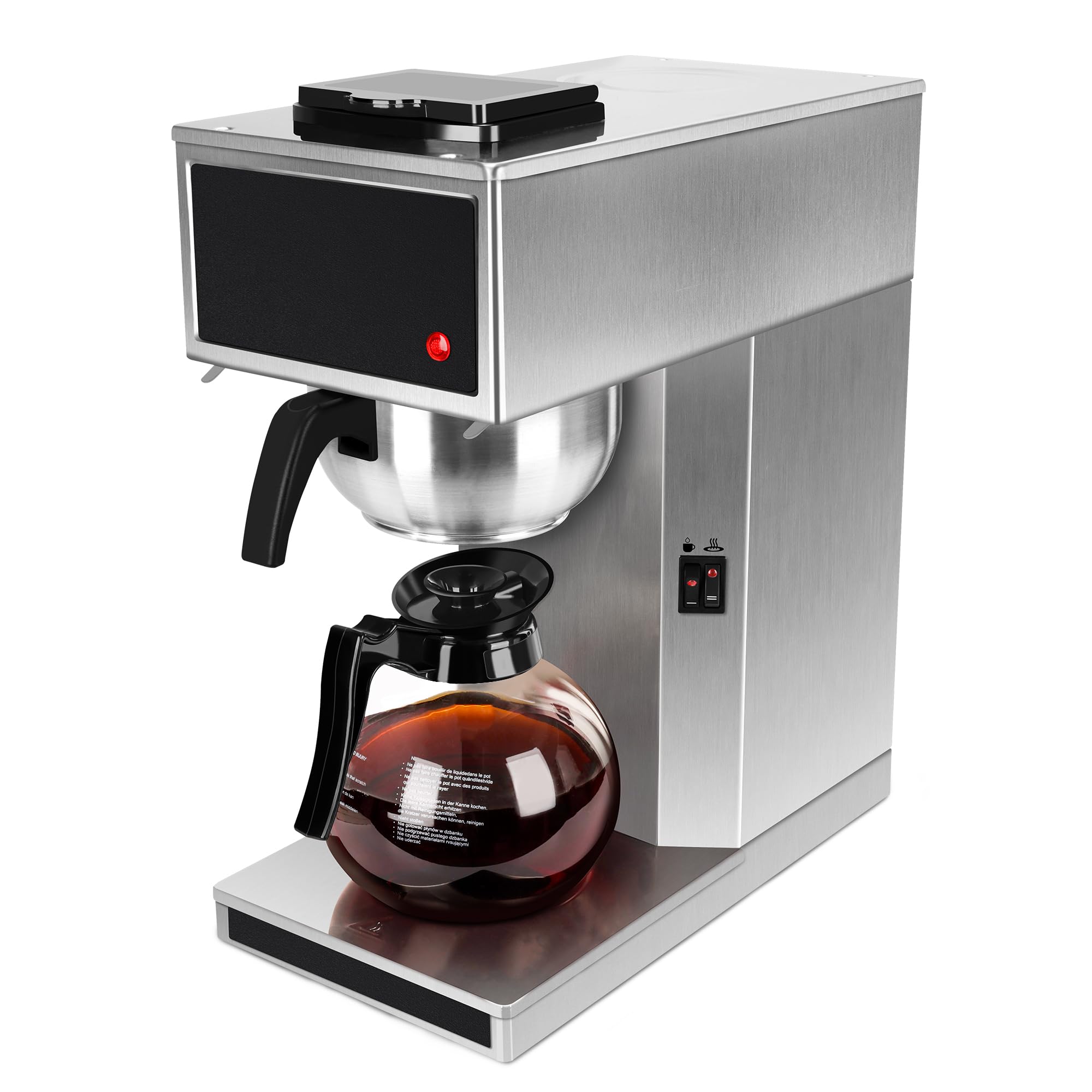 YUANHAO 12-Cup Commercial Coffee Maker with Glass Carafe & Warmer - 120V Pourover Brewer for Restaurants, Offices & Home Use - Perfect for Fresh Brewed Coffee All Day