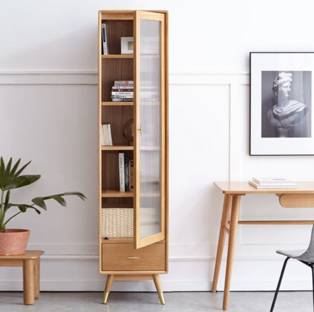 Solid Oak Wood Narrow Bookcase with Doors - Stylish Storage for Books, Decor & Small Spaces | Perfect for Living Room, Office or Bedroom Organization