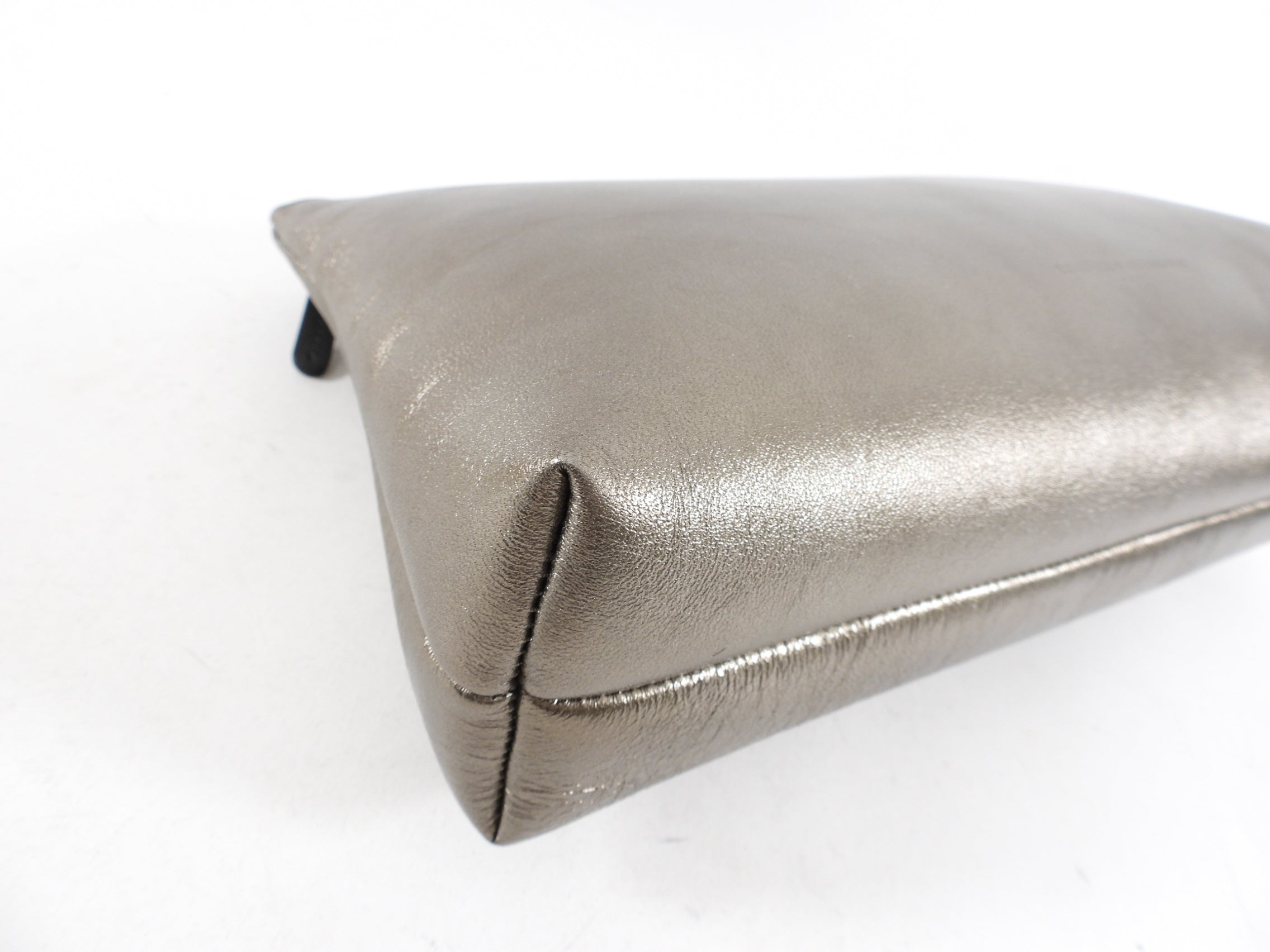 Brunello Cucinelli Pewter Metallic Leather Zip Large Pouch Clutch Bag for Women | Luxury Evening Bag for Parties, Weddings & Special Occasions