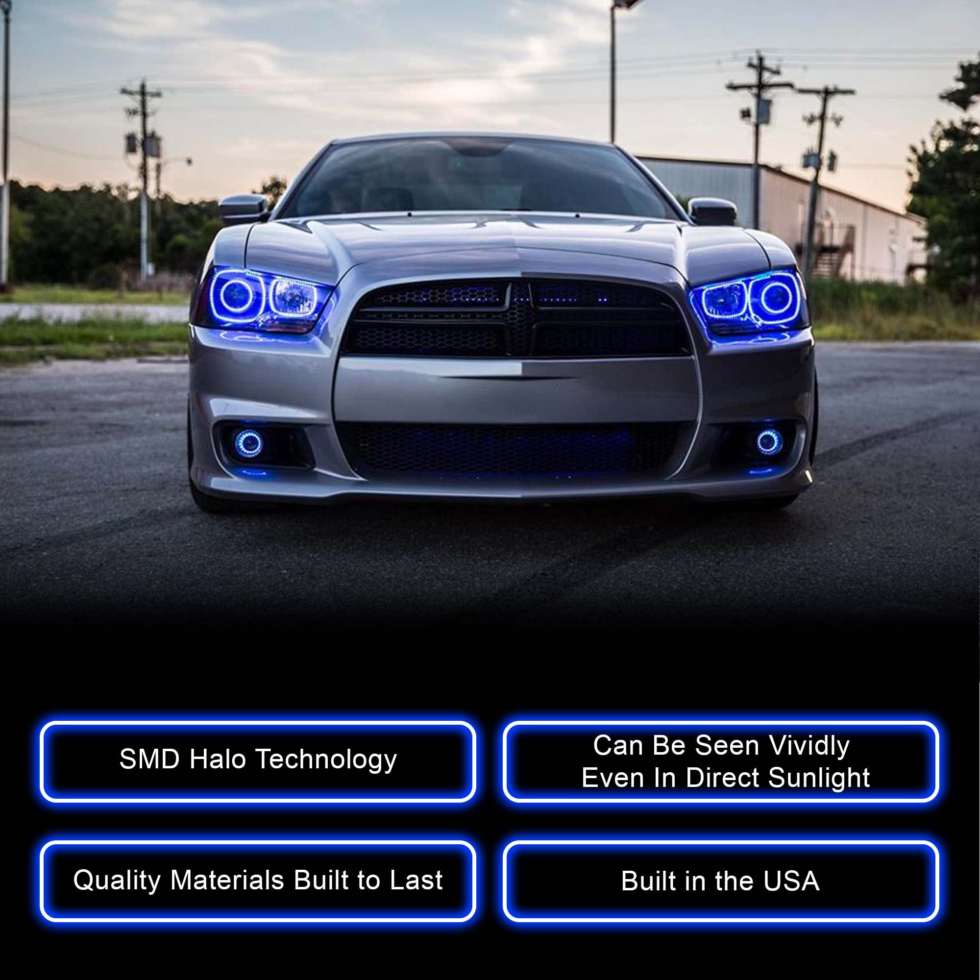 ORACLE LIGHTING ColorSHIFT LED Halo Kit for 2011-2014 Dodge Charger Headlights - 4 RGBW Halos with BC1 Controller (Part #2234-335) | Customizable Accent Lighting for Night Driving & Car Shows