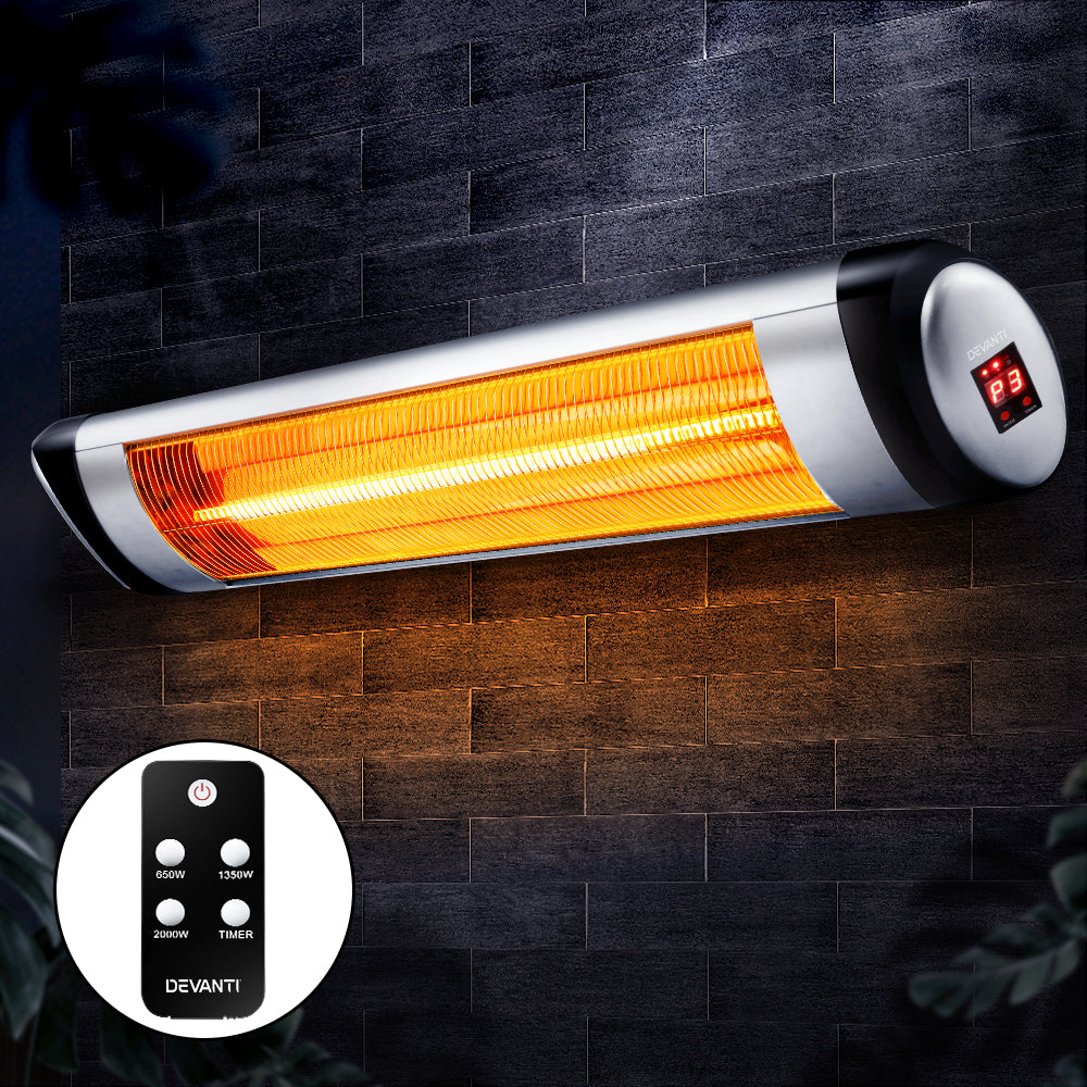 Devanti 2000W Electric Strip Heater - Fast Heating Space Heater for Home & Office - Energy Efficient Radiant Heater for Indoor Use in Winter