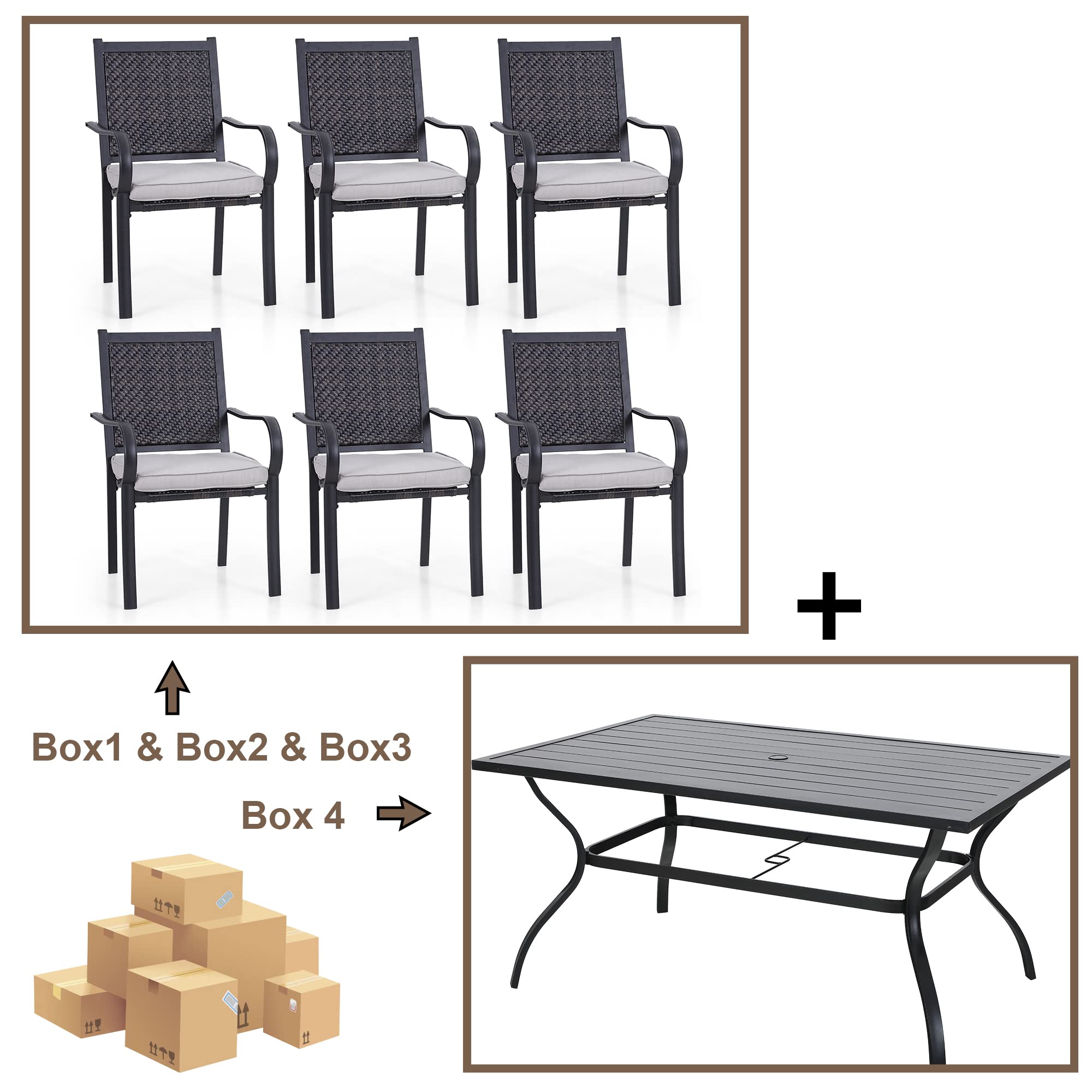 Sophia & William 7-Piece Outdoor Wicker Dining Set - Weather-Resistant Rattan Patio Furniture with Metal Umbrella Table & 6 Cushioned Chairs - Perfect for Garden, Backyard, Poolside & Outdoor Entertaining
