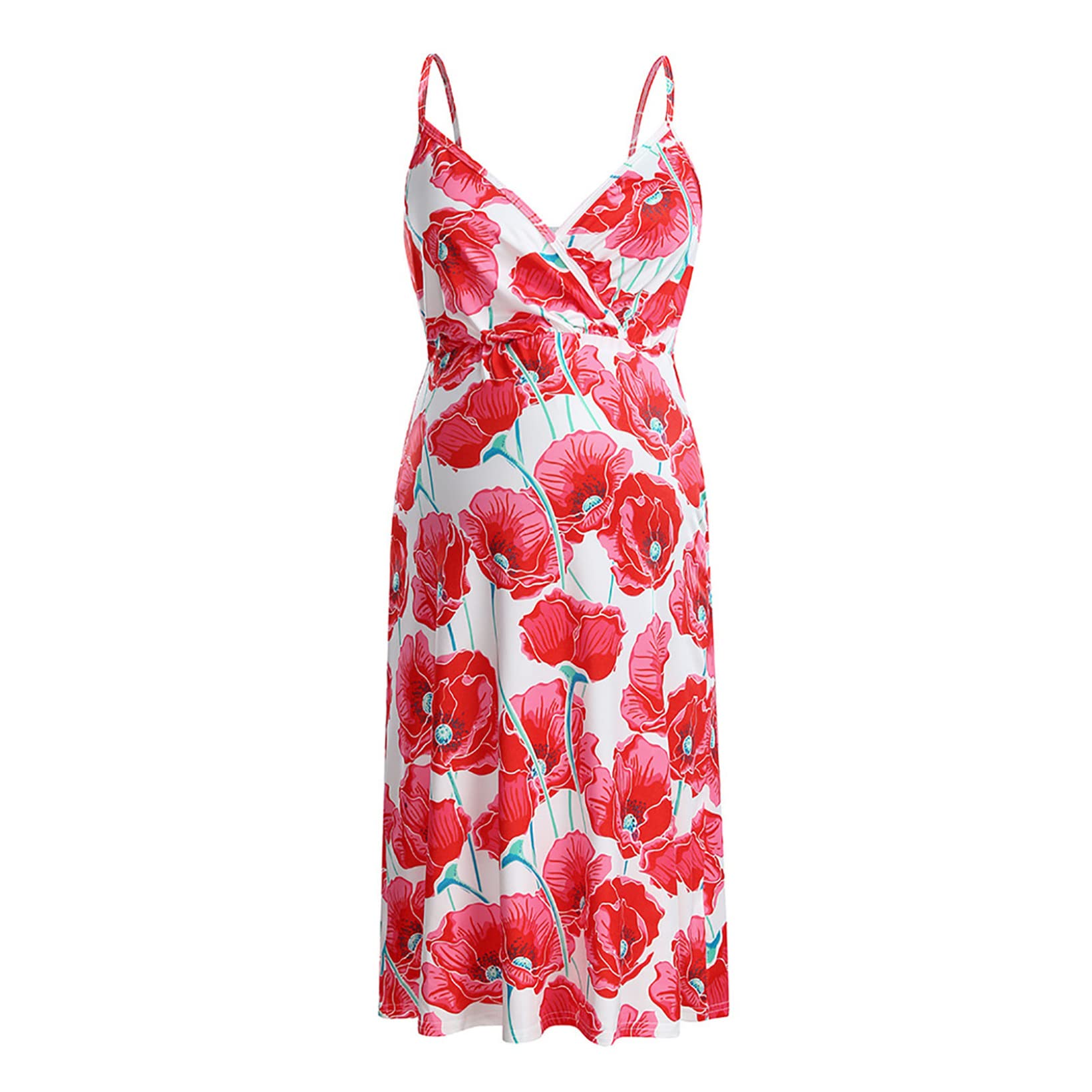 Aiihoo Women's Floral Maternity Dress - V Neck Spaghetti Strap Swing Sundress for Pregnancy, Summer & Beach Wear | Perfect for Baby Showers, Maternity Photos & Casual Outings