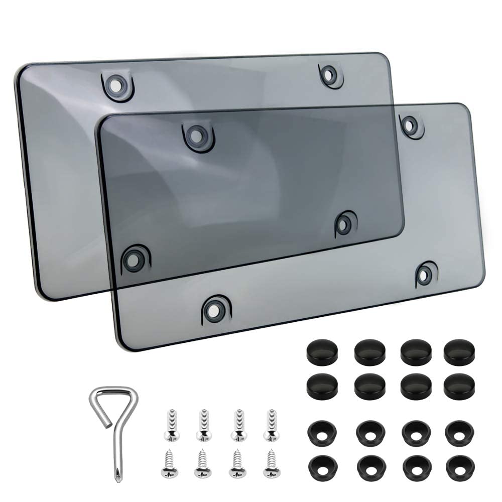 2 Pack Clear Smoked License Plate Covers - Unbreakable 6x12 Inch Universal Fit for All Standard License Plates - Front & Back Protection (Gray) - Ideal for Cars, Trucks, SUVs & Motorcycles