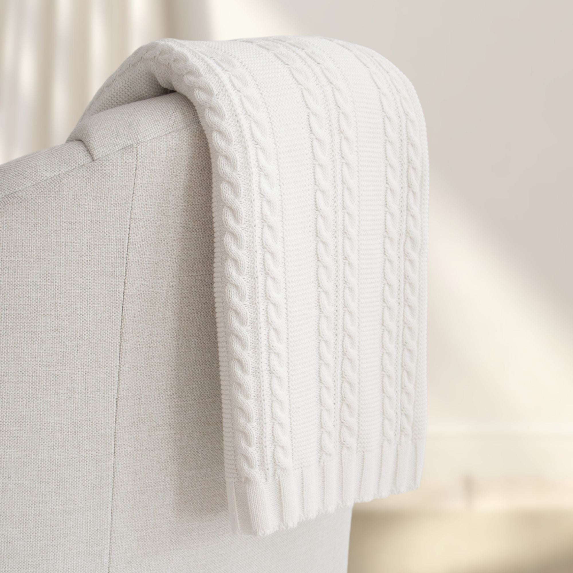 Luna Cable Knit Cotton Throw Blanket - Soft & Cozy White Knitted Blanket for Couch, Bed, Sofa - Perfect for Winter, Home Decor, and Gift Giving