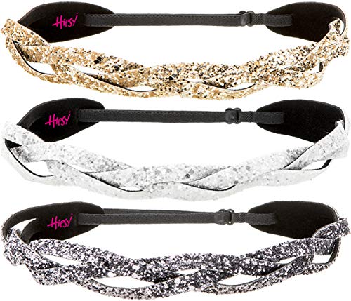 3pk Gunmetal/White/Gold Braided Bling Glitter
